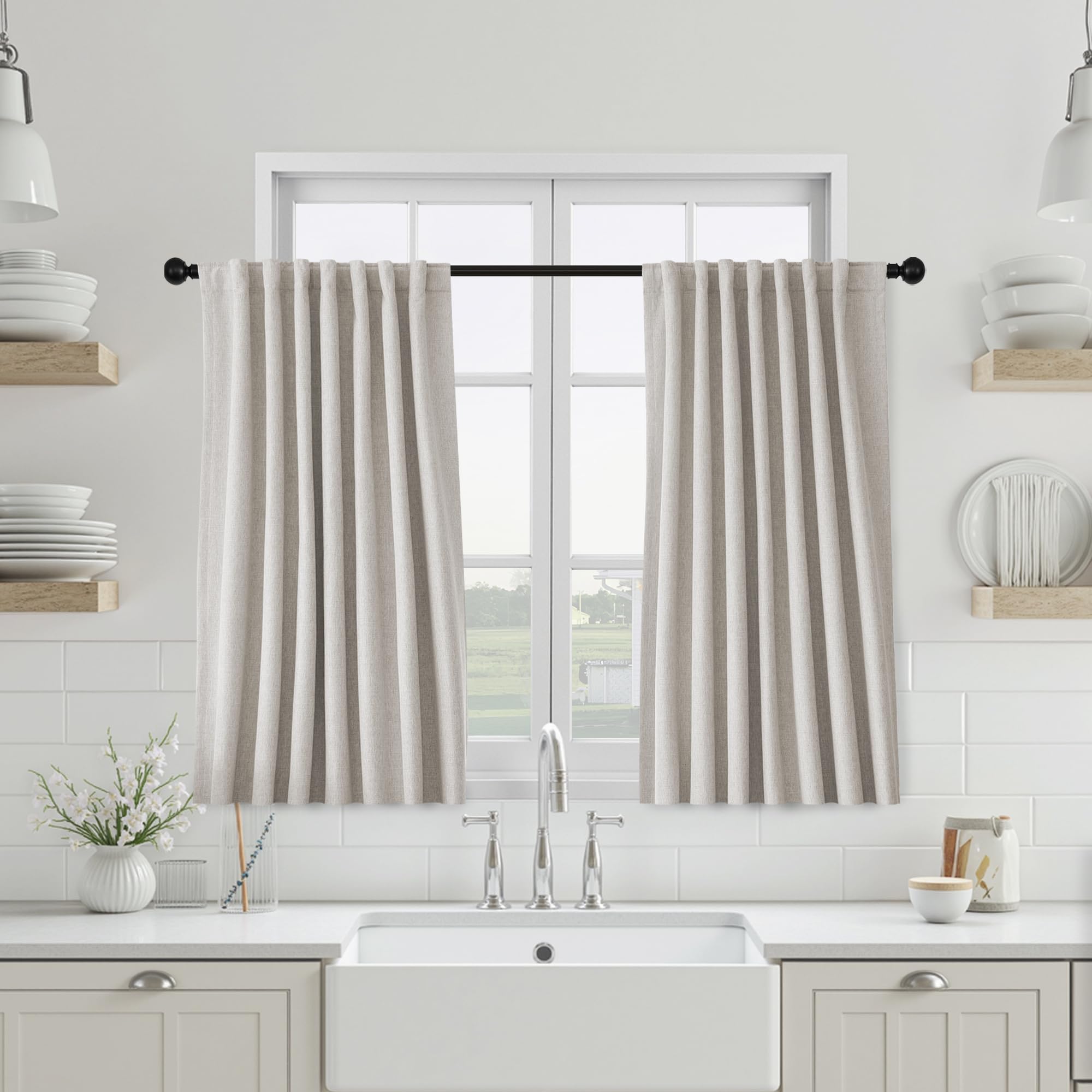 UHITECH Bedroom Blackout Curtains for Living Room Short Black Out Curtain 45 Inch Long Small Window Panels Back Tab Drapes Thermal Insulated Natural