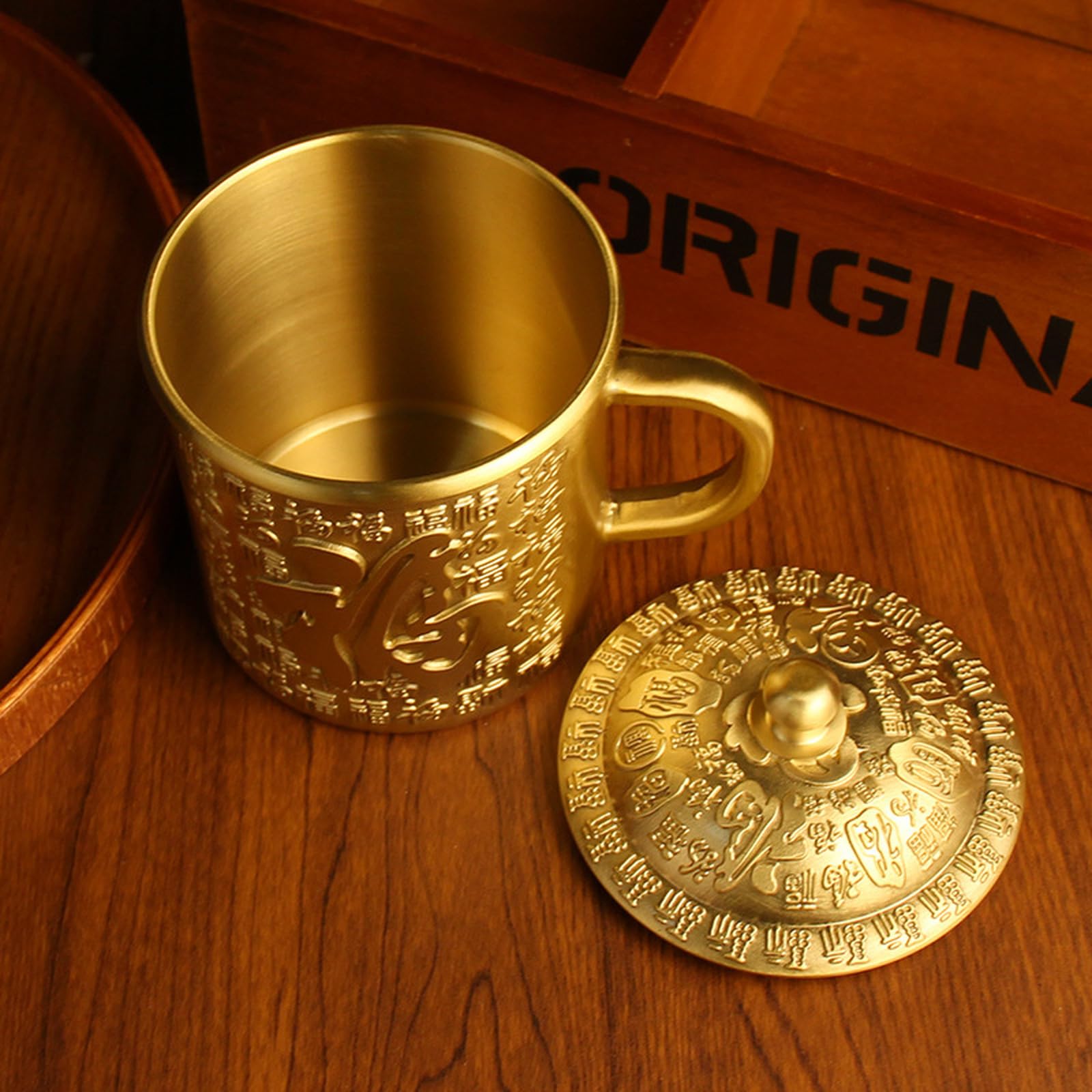 Estatua de tazas de té de bronce antiguo con detalles dorados, decoración de meditación zen para sala de estar, spa o estudio de yoga, centro de mesa, dormitorio, oficina, hogar, Feng Shui