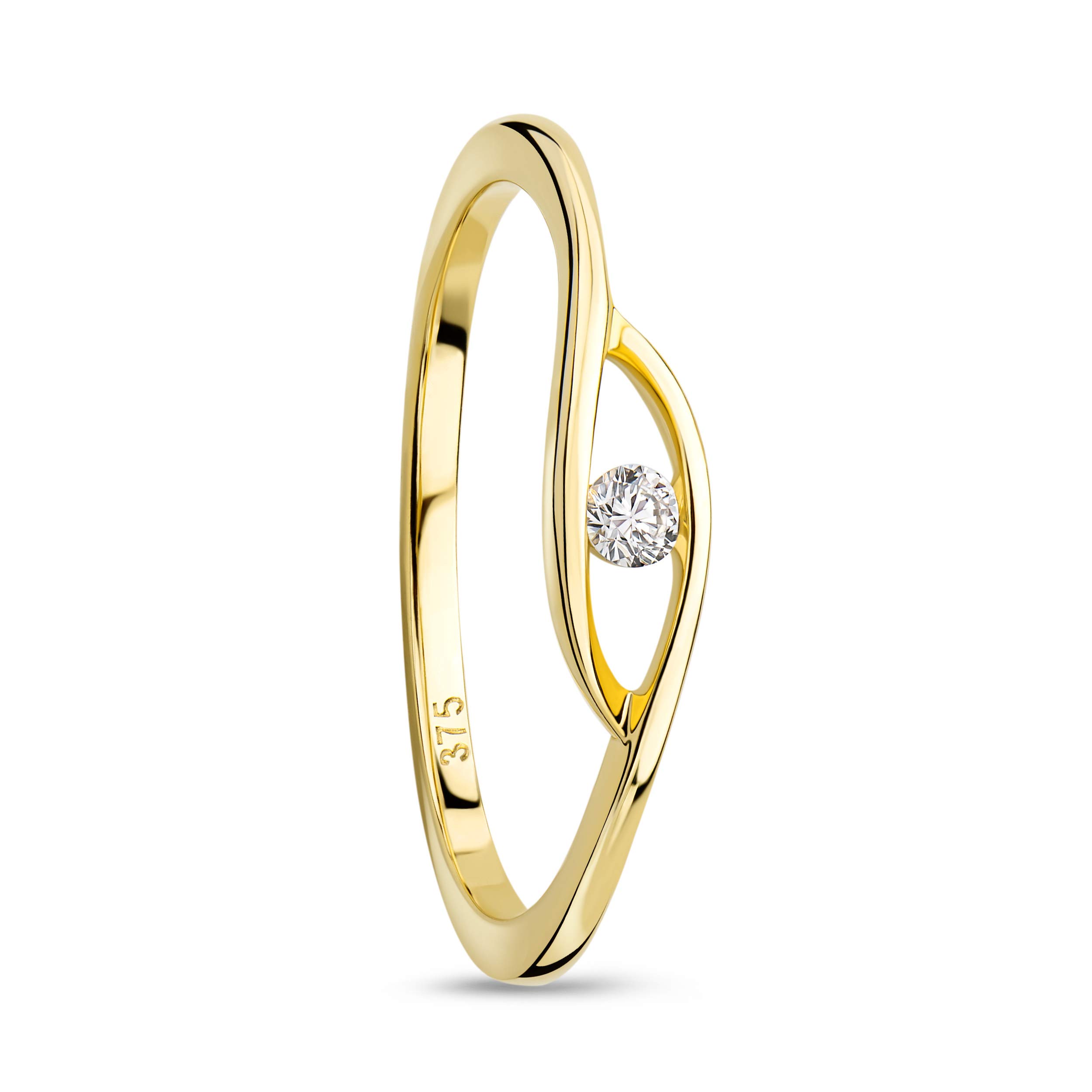 Orovi Anello da donna in oro giallo 0,05 ct solitario diamante anello di fidanzamento 9 carati (375) oro e diamante brillante