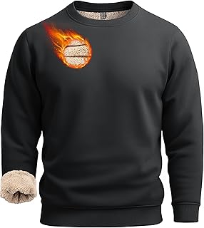 Men's Full Sherpa Lined Crewneck Sweatshirts Heavy-weight Fleece Pullover Thick Thermal Long Sleeve Cotton