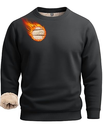 Men's Full Sherpa Lined Crewneck Sweatshirts Heavy-weight Fleece Pullover Thick