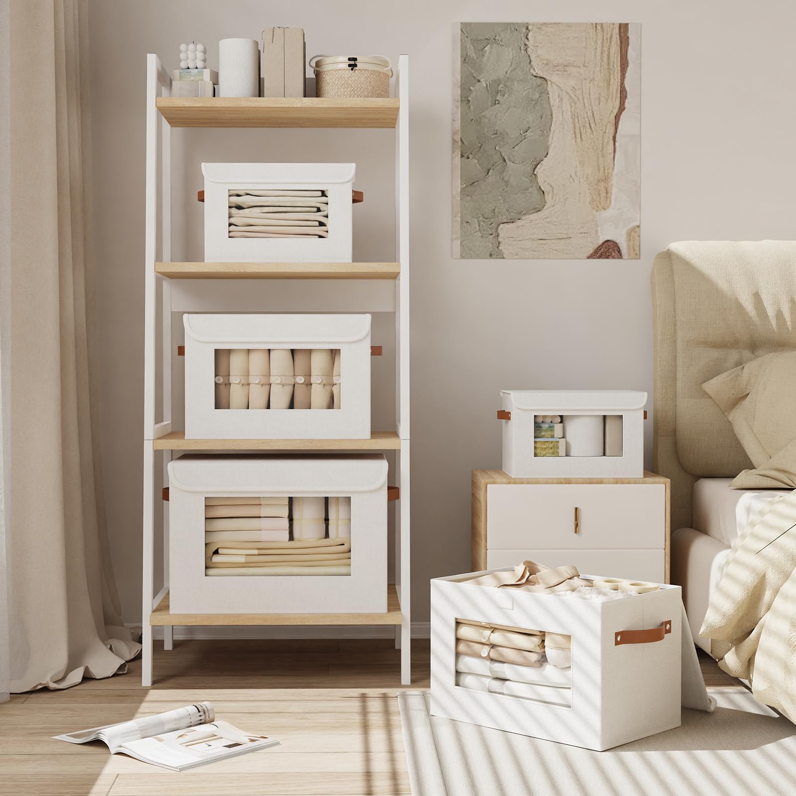 3 pezzi Scatole Portaoggetti Pieghevoli, Bianco, 38×25×25cm | Contenitori per Armadio Salvaspazio,Scatola con Coperchio, Organizzatore Cassetti,Organizer Armadios con Finestra