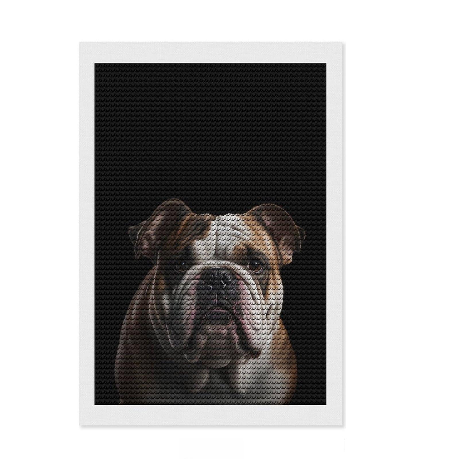 Junmoney Bulldog Dog Portrait Diamond Art Kit 8"x12", Finish and Display, with Tool Kit, Living Room Decor, Birthday Gift, Neat Printed Canvas