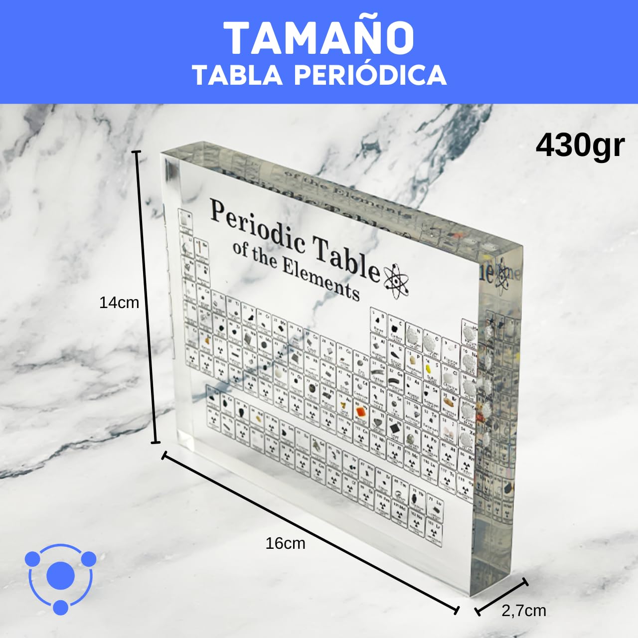 Tavola Periodica con Elementi Reali (40,6 x 30,5 x 7) - Tavola Acrilica Moderna in Resina con 118 Elementi - Poster 3D in Metacrilato Educativo - Regalo di Chimica per Studenti, Insegnanti, Classi
