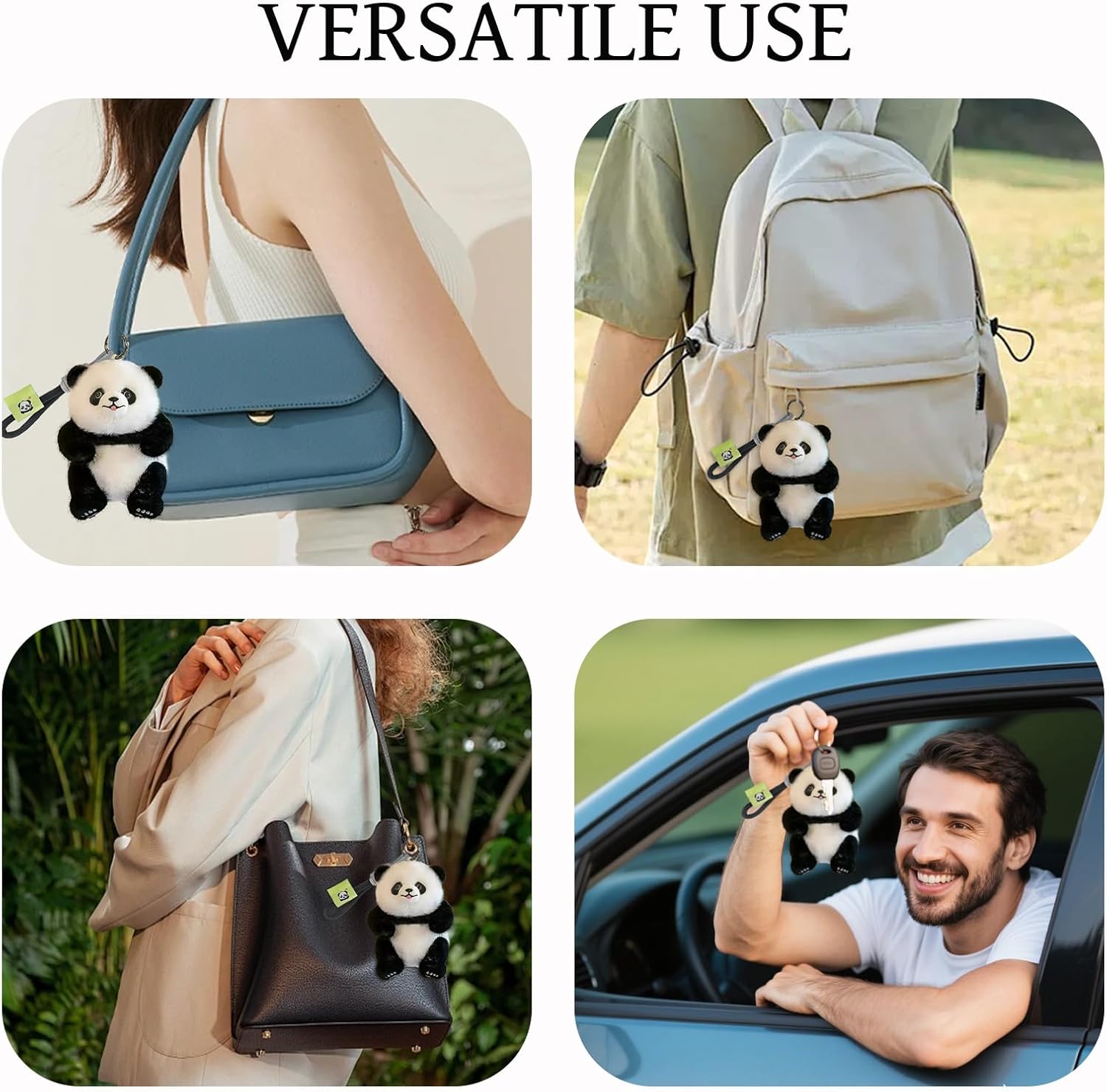 Tizee Panda Keychain - Plush Stuffed Animal Bag Charm for Car Keys, Backpacks, and Handbags - Image 3