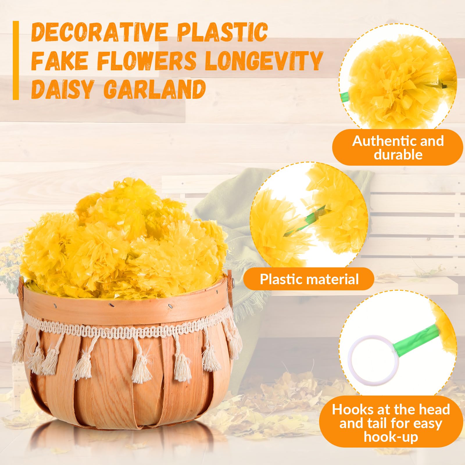 Tigeen 60 Pcs Marigold Garland for Decoration 4 Feet Artificial Marigold Flowers Mantle Decoration Indian Marigold Flowers Faux Garlands for Wedding Party House Warming Decor (Yellow)