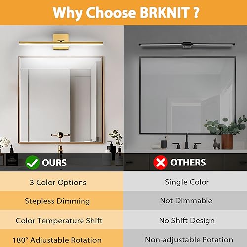 Miniatura 6 de Lámpara LED de tocador de baño de 24 pulgadas (3000 K4000 K6000 K, regulable), lámpara de baño moderna de latón sobre el espejo, barra de luz de