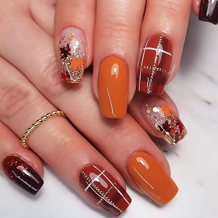 Fall Maple Leaf Press on Nails