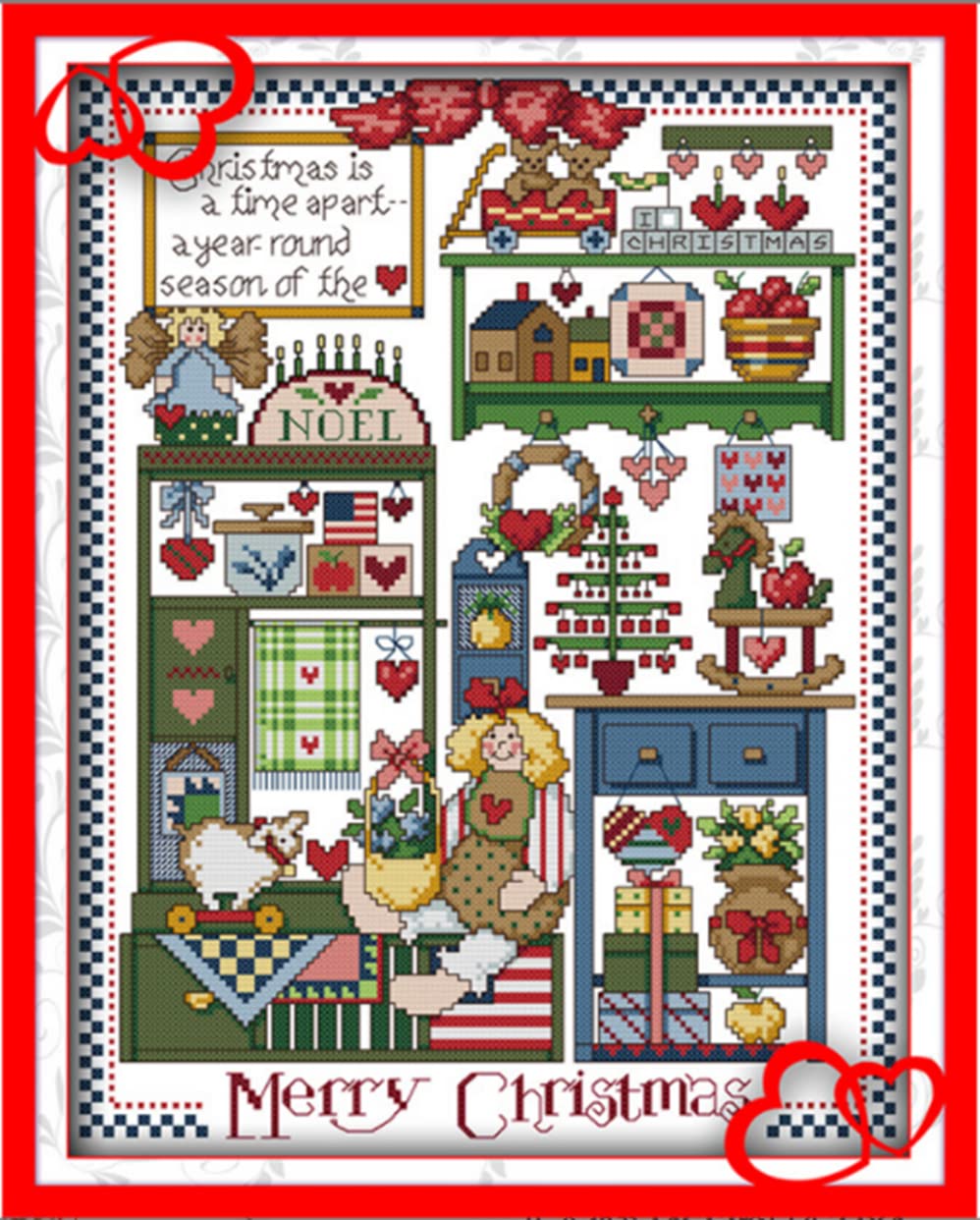 ABEUTY Cross Stitch Kits Christmas for Adults Kids & Beginners Pre Printed or NOT, DIY 14 Count Embroidery Sewing Starter Kit Stamped or Unstamped Needlework Home Decor