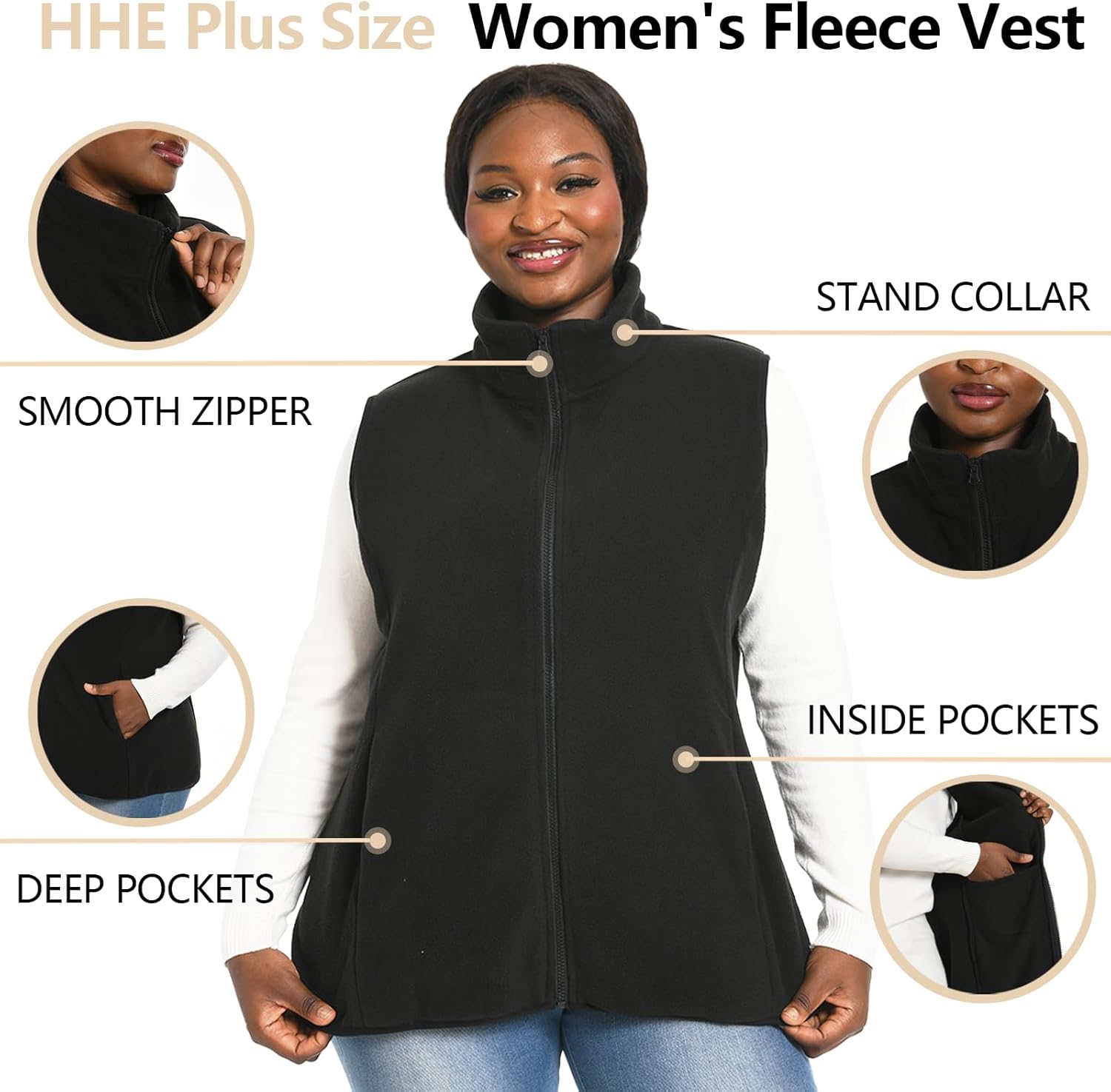 Plus Size Women's Fleece Vest, 1X-5X Outerwear Lightweight Sleeveless Zip Jackets(Exclusively for Plus Size) - Image 5