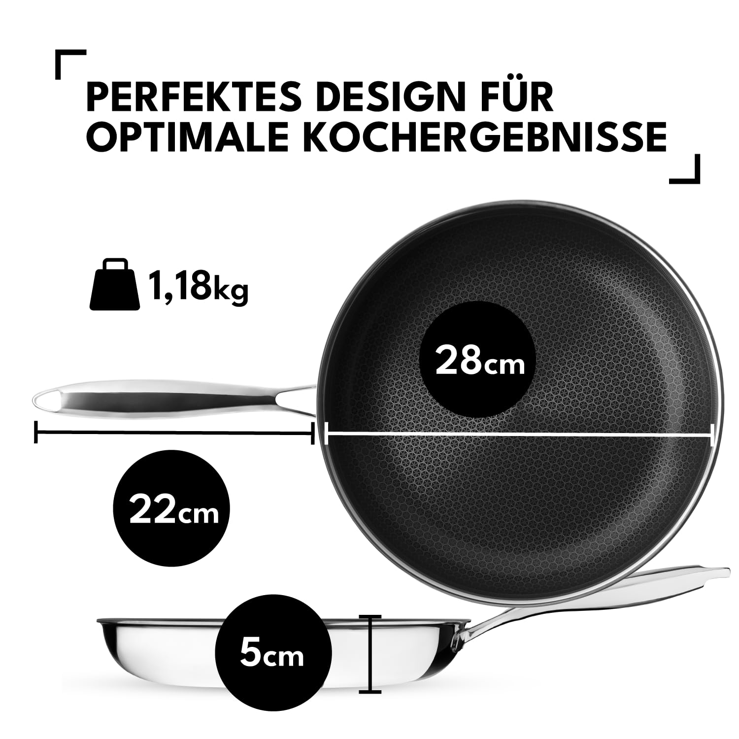 Onyx Cookware Bratpfanne 28 cm | Beschichtete Pfanne Induktion | Für alle Herdarten | Kratzfeste Antihaft-Oberfläche | 3-Schicht Edelstahl/Aluminium | Ofenfest bis 260°C | PFAS-frei | Für alle Herdarten; kratzfeste Antihaft-Oberfläche; 3-Schicht Edelstahl