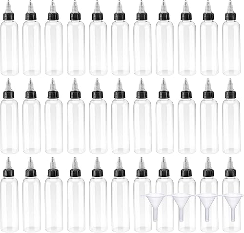 40 botellas de plástico de 4 onzas, botellas dispensadoras redondas con tapa superior giratoria y embudo para manualidades, cocina, hogar,