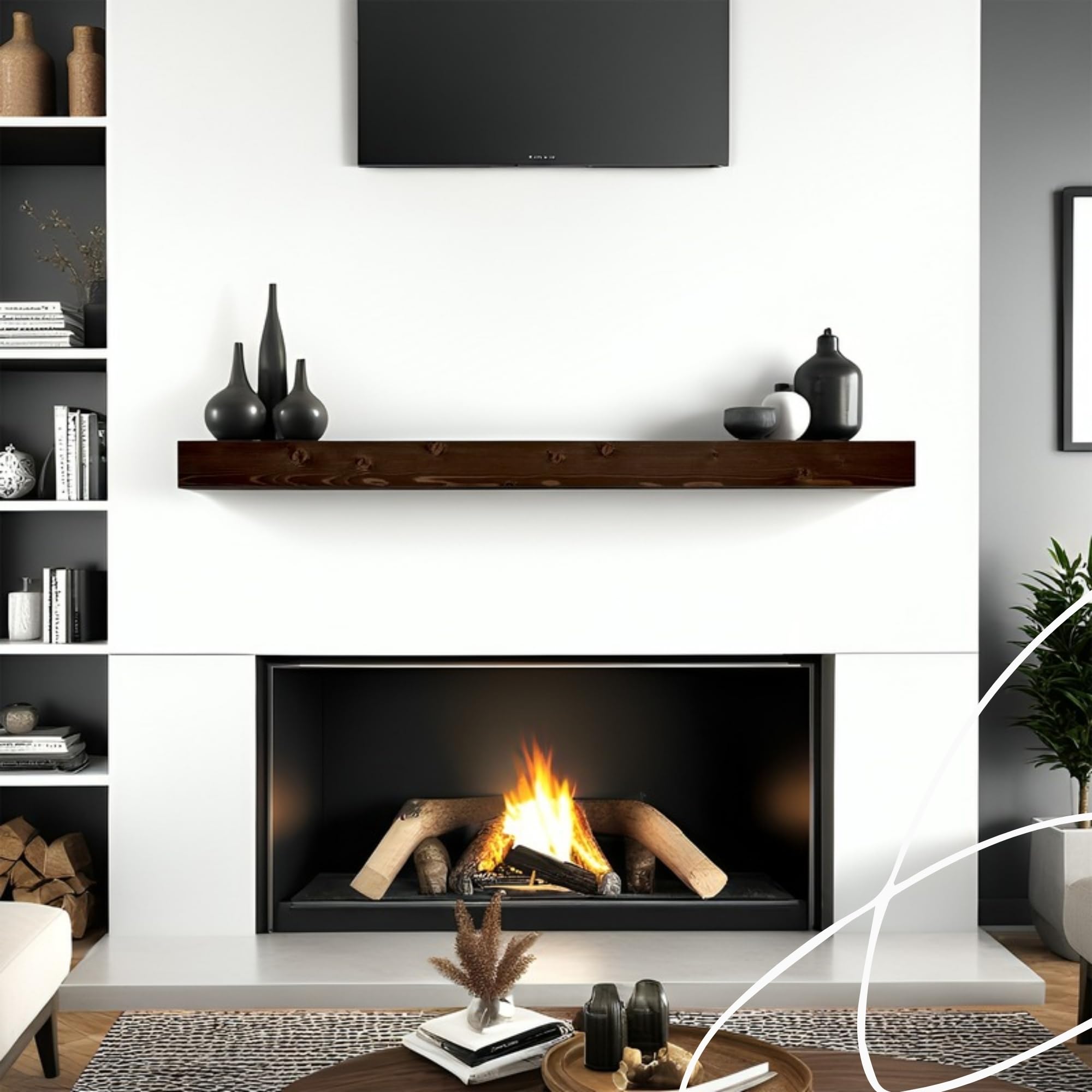 BoscoMondo Solid Wood Fireplace Mantel Shelf, Floating Mantle for Living Room, Farmhouse Rustic Wood Mantel, Easy Wall Mount with Heavy-Duty Metal Bracket (60", Intense Brown)