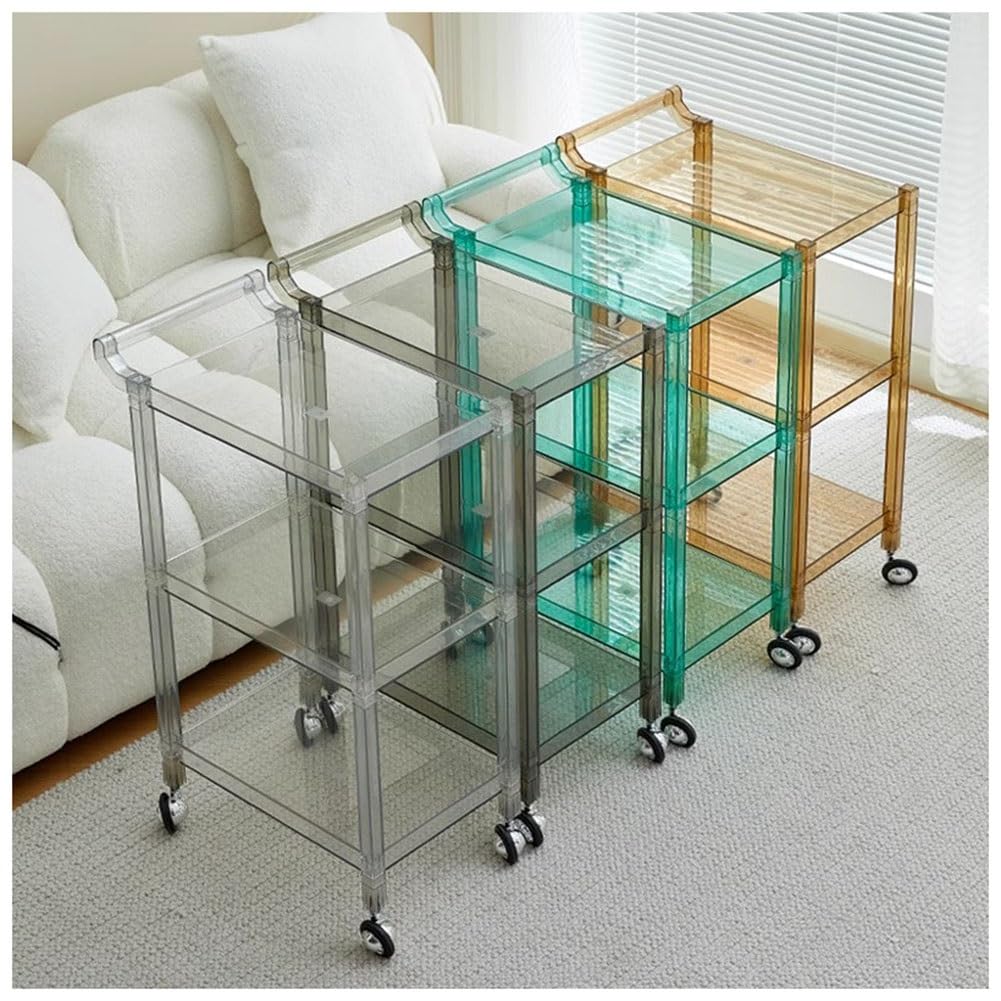 Carrito de salón con almacenamiento acrílico y ruedas, carrito de peluquería multiusos para esteticistas, organizador de 3 niveles, color verde
