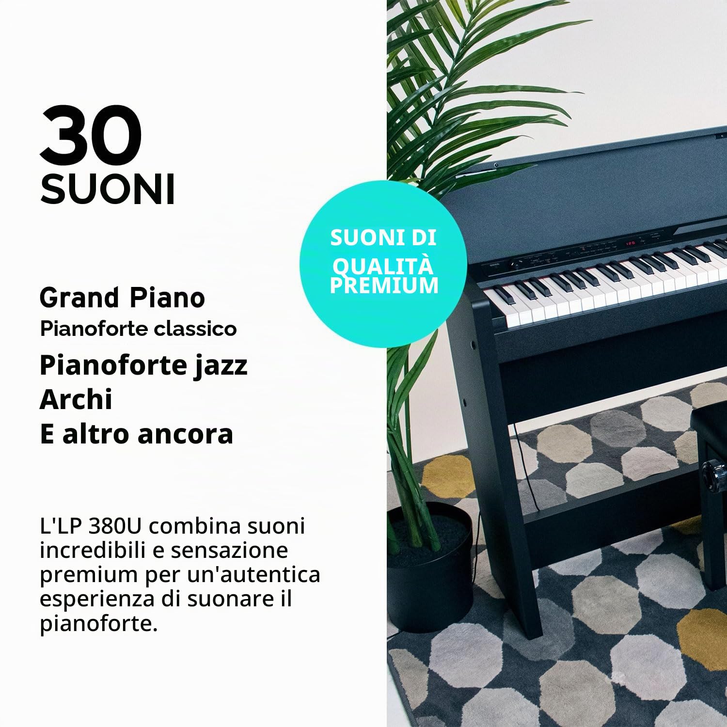 KORG - LP-380-RW U KORG - LP-380-BK U, Pianoforte Digitale, Tastiera 88 Tasti RH3 (Real Weighted Hammer Action 3),3 Curve di Dinamica, generatore Stereo PCM con Polifonia 120 Voci, 30 Timbri