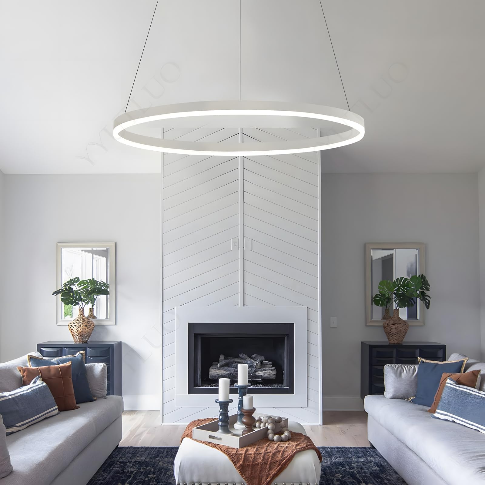 Lampadario LED Moderno DIY Cerchio | 1 Bianco Anelli :60cm=29W | Illuminazione A Sospensione LED In Metallo+Acrilico Telecomando Dimmerabile Lampada Sospensione Soffitto Rotondo Soggiorno