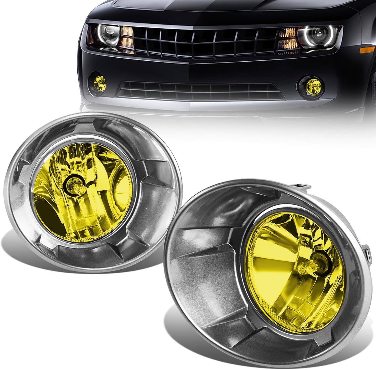 Auto Dynasty Fog lights Compatible with 2010-2013 Chevy Camaro, Pair of Bumper Driving Fog Lights, Chrome Housing Smoked Lens