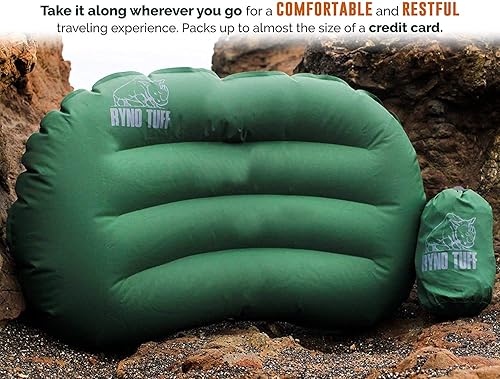 Miniatura 3 de Almohada inflable para acampar al aire libre con tela de punto para soporte lumbar del cuello, almohada inflable aislada de viaje para camping