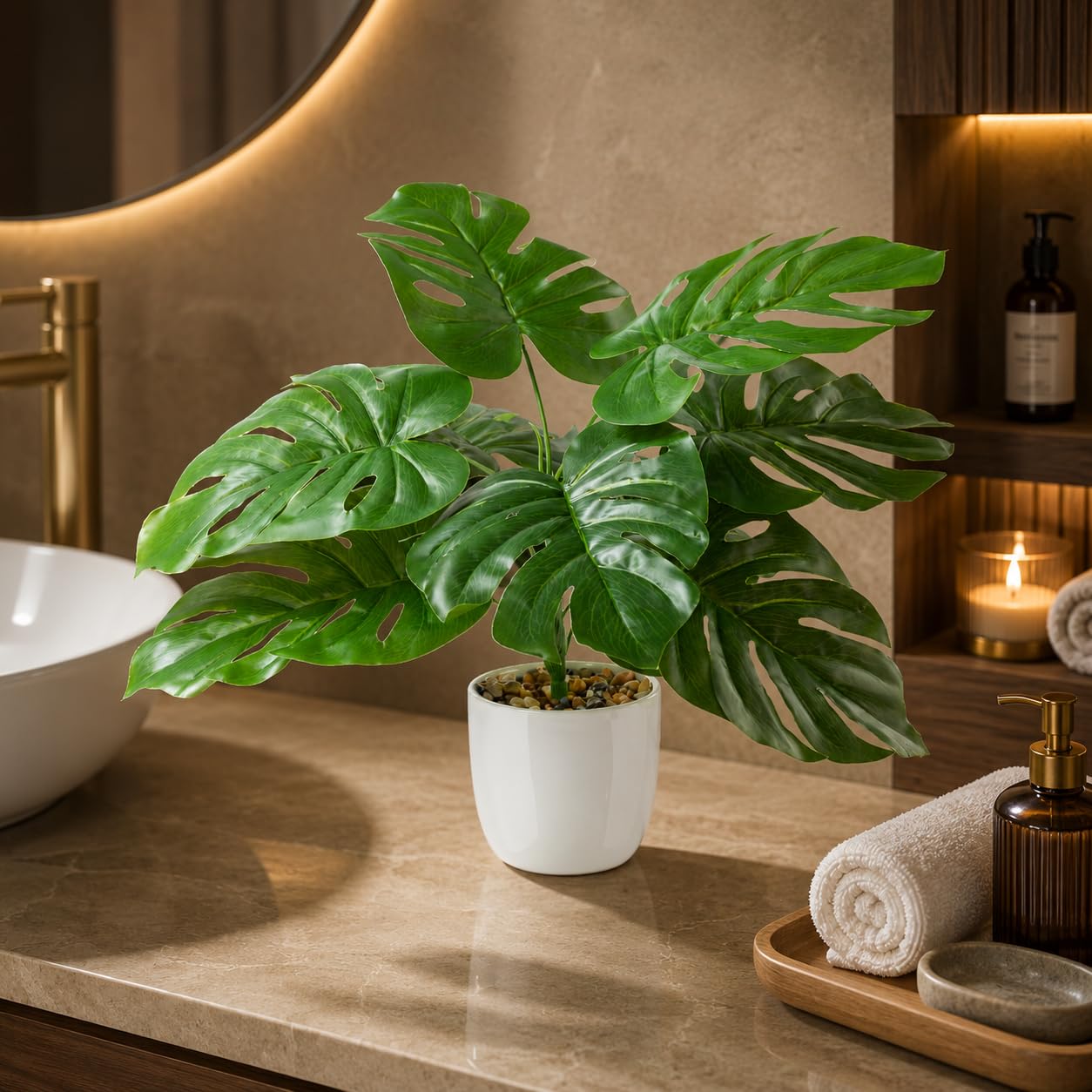 PASCH® Set di 4 piante artificiali tropicali come reali (35 cm) in vasi di ceramica bianchi: tra cui Monstera artificiale e Areca palma artificiale | piante artificiali in vaso | Fake Plant | fiori