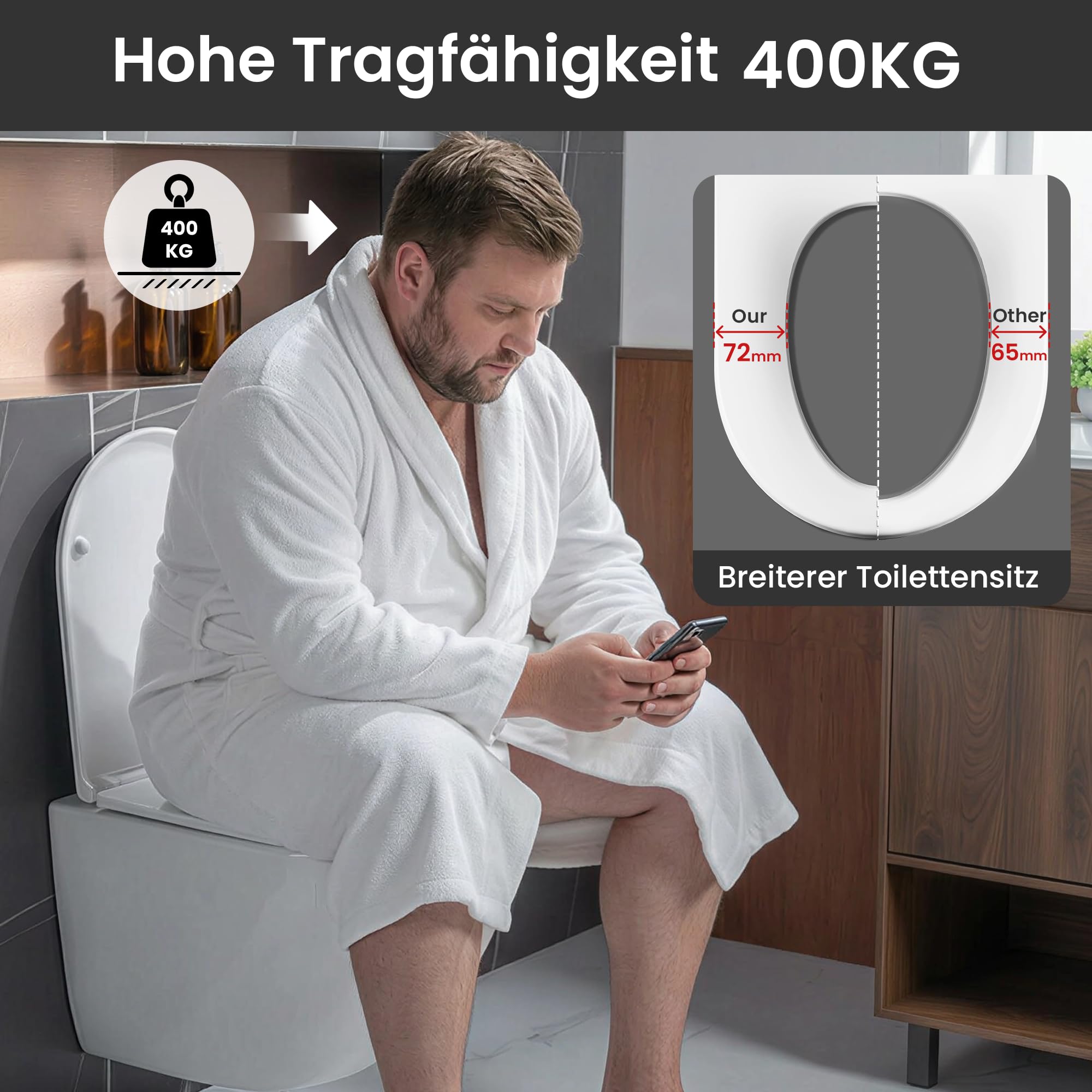 Casta Diva Inodoro Colgante Sin Borde, Inodoro Suspendido 360° Superspin, Tapa de WC de Duroplast, Cierre Total, Asiento Cerrado Suave, Inodoro Silencioso 48,5 cm