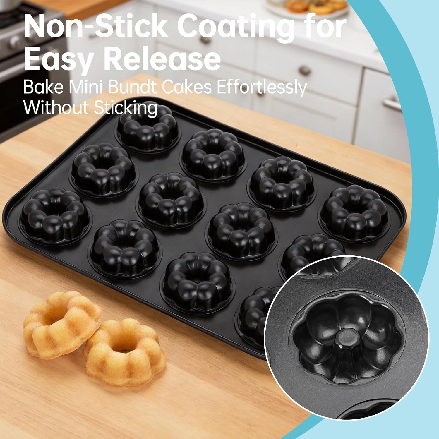 2 Pack Mini Cake Pan, 12 Cavity Mini Fluted Tube Cake Pans, Non-Stick Black Carbon Steel Baking Pan, Easy Release Bakeware for Oven Use, Ideal for Home Baking, Parties and Holidays