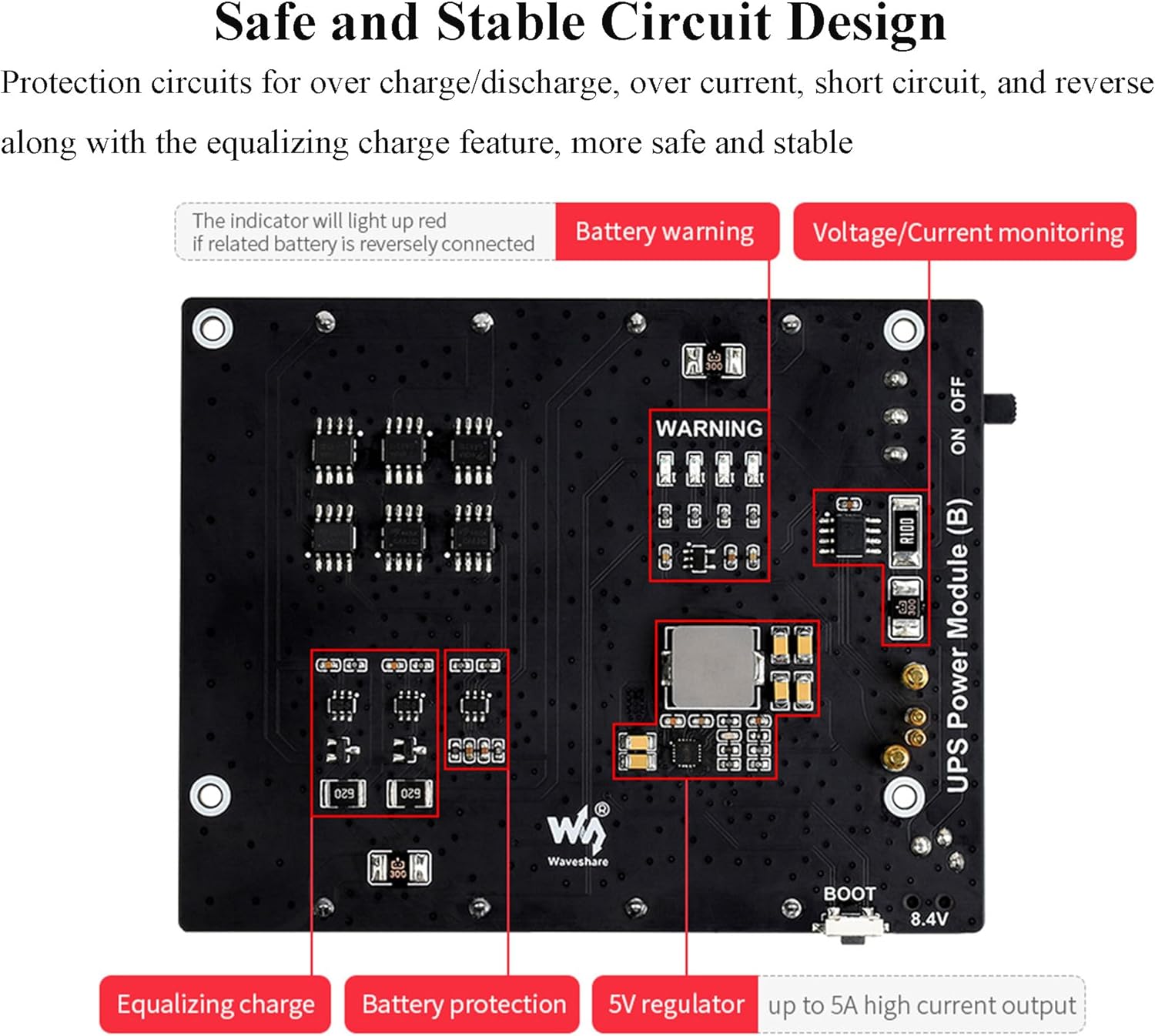 Uninterruptible Power Supply UPS Module (B) for Jetson Nano Developer Kit B01, Support Charge and Power Output at The Same Time 5V Output up to 5A Current,Communicating via I2C Bus Through Pogo Pins
