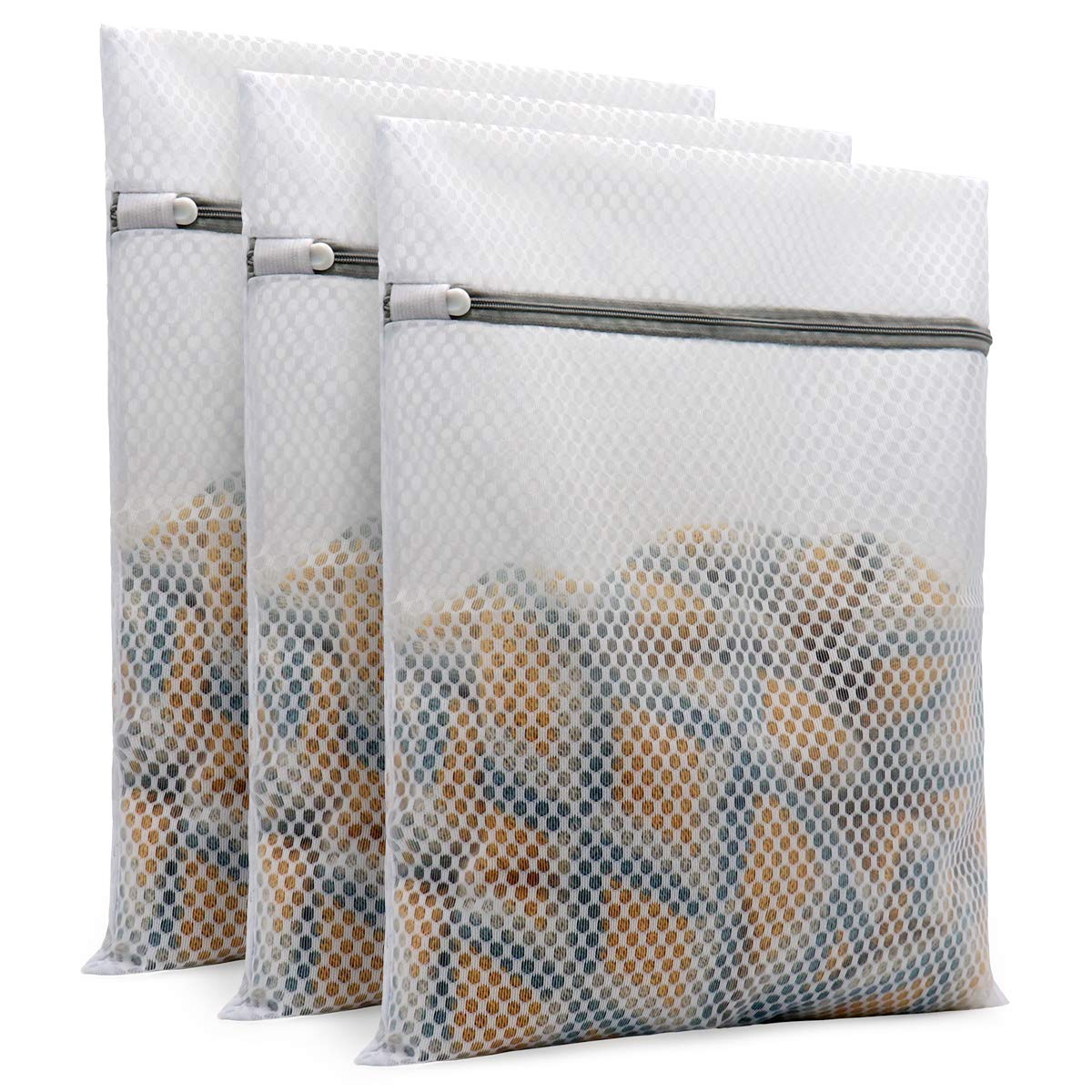 Muchfun 3Pcs Durable Honeycomb Mesh Laundry Bags for Delicates 12 x 16 Inches 3 Medium