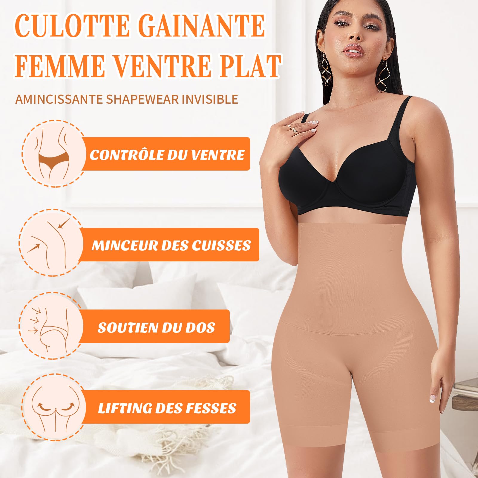YARRCO Culotte Gainante Femme Ventre Plat Invisible Taille Haute Short Gainant Panty Gainant Shorty Gaine Amincissante Culottes Sculptantes sans Couture Anti Frottement Cuisse