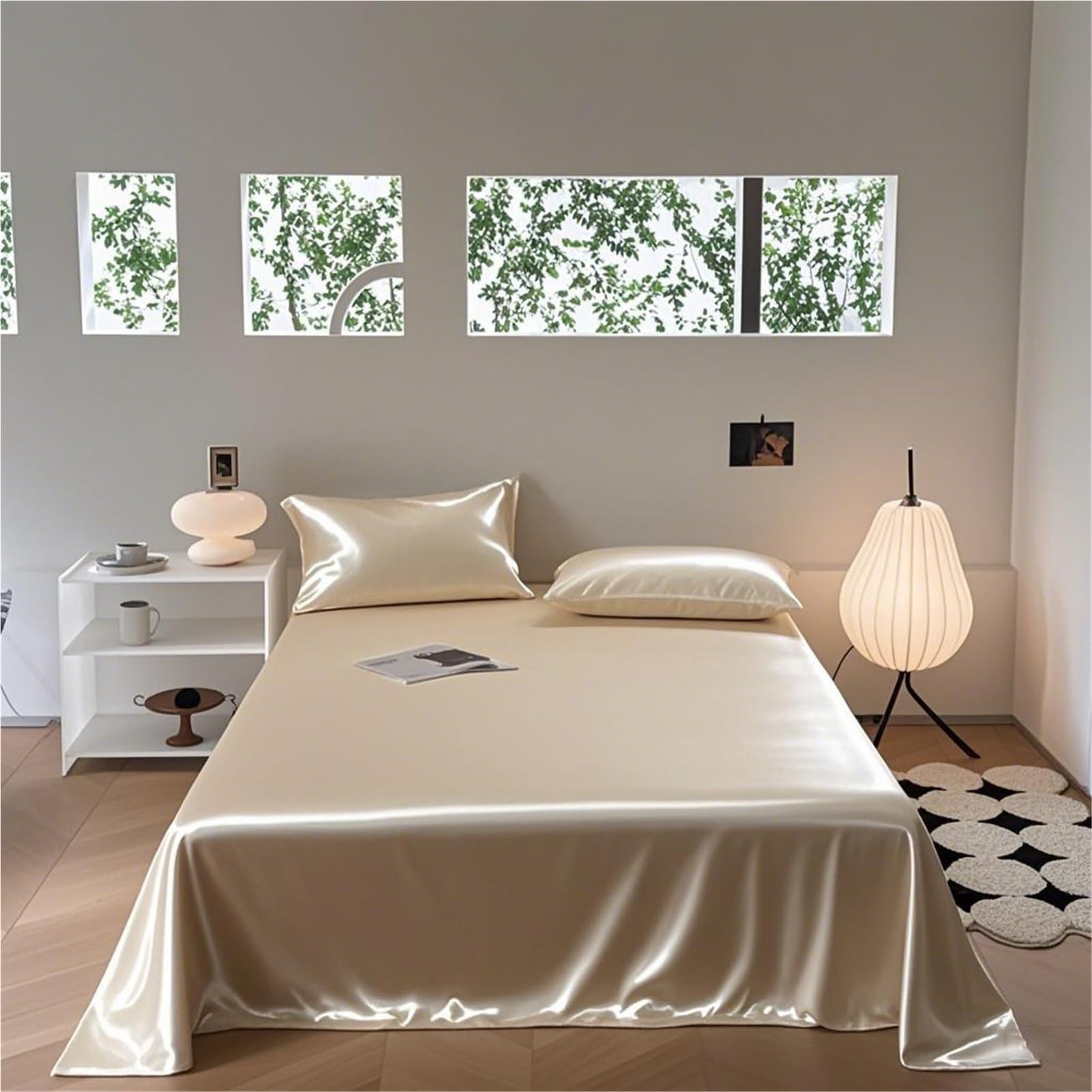 Sabanas encimeras de satén 170x230cm 230x250cm 250x250cm Ropa de Cama Suave y de Lujo sábana Plana Sedosa refrescante for el Cabello y la Piel(Yellow,250x250cm+48x74cm x2)
