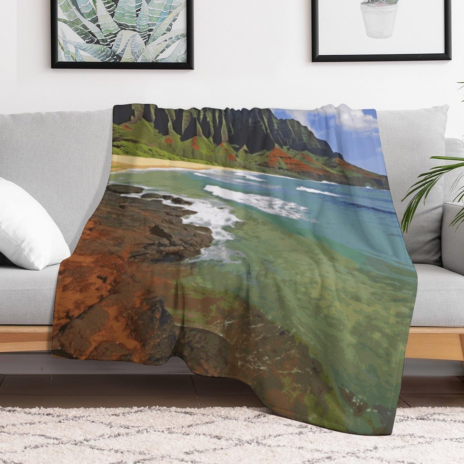 Couverture personnalisée flanelle Hawaii le cadeau idéal et doux pour sublimer un canapé