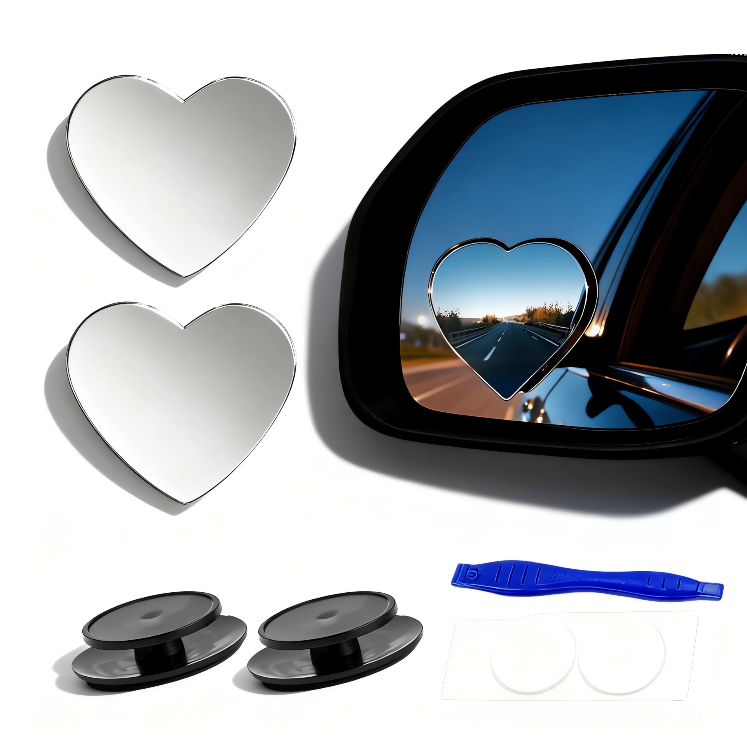 2 pcs Blind Spot Mirrors 2 Heart Shaped HD Glass Convex 360 Wide Angle Side Rear View Mirror