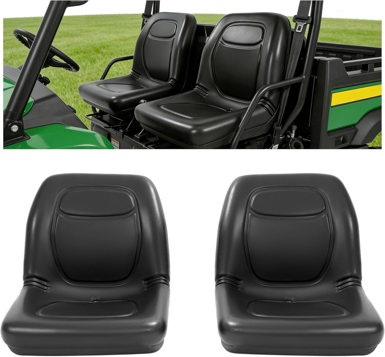 ALMULOO High Back Seats Compatible with John Deere Gator Pair (2-PCS) | Compatible with HPX 4X2/4X4, XUV 620i/850D, CX, Turf, 6X4 | w/Mounting Hardware & Drain Hole | Black PU