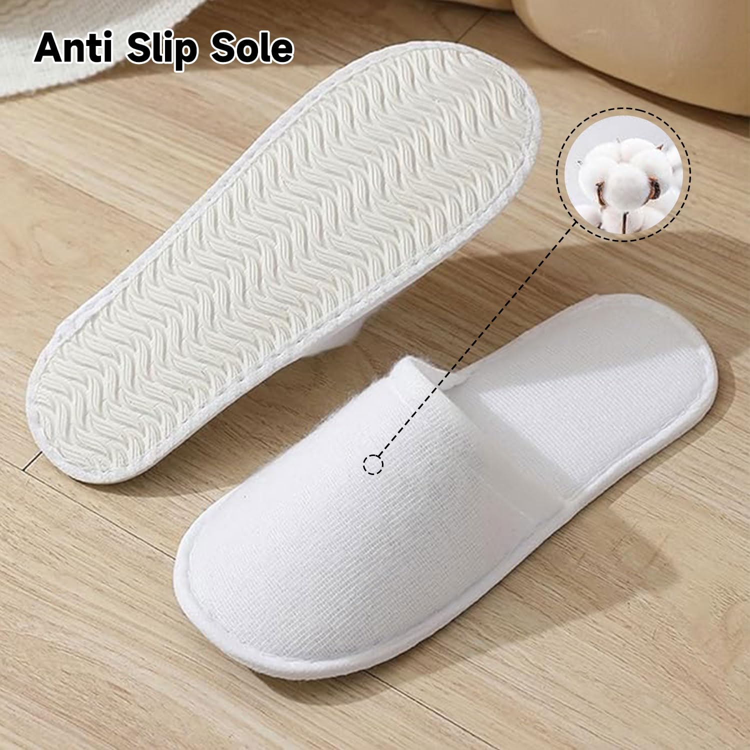 Pantofole Usa e Getta Antiscivolo, Pantofole Chiuse, Pantofole in Spugna Premium, Ciabatte Monouso per Hotel, Spa, Casa, Viaggi, Feste, Famiglie, Unisex, Lavabili, Misura Universale, 2 Paia (Bianco)