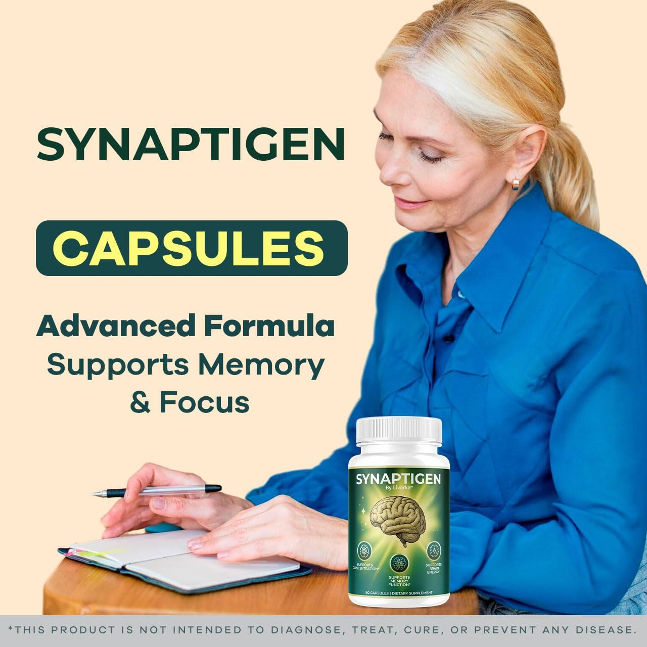 Synaptigen Capsules - Synaptigen Brain and Memory Pills Daily Support Focus All Natural Premium Advanced Formula Cognitive Function for Overall Health & Wellness, 60 Capsules for 1 Month - Image 2