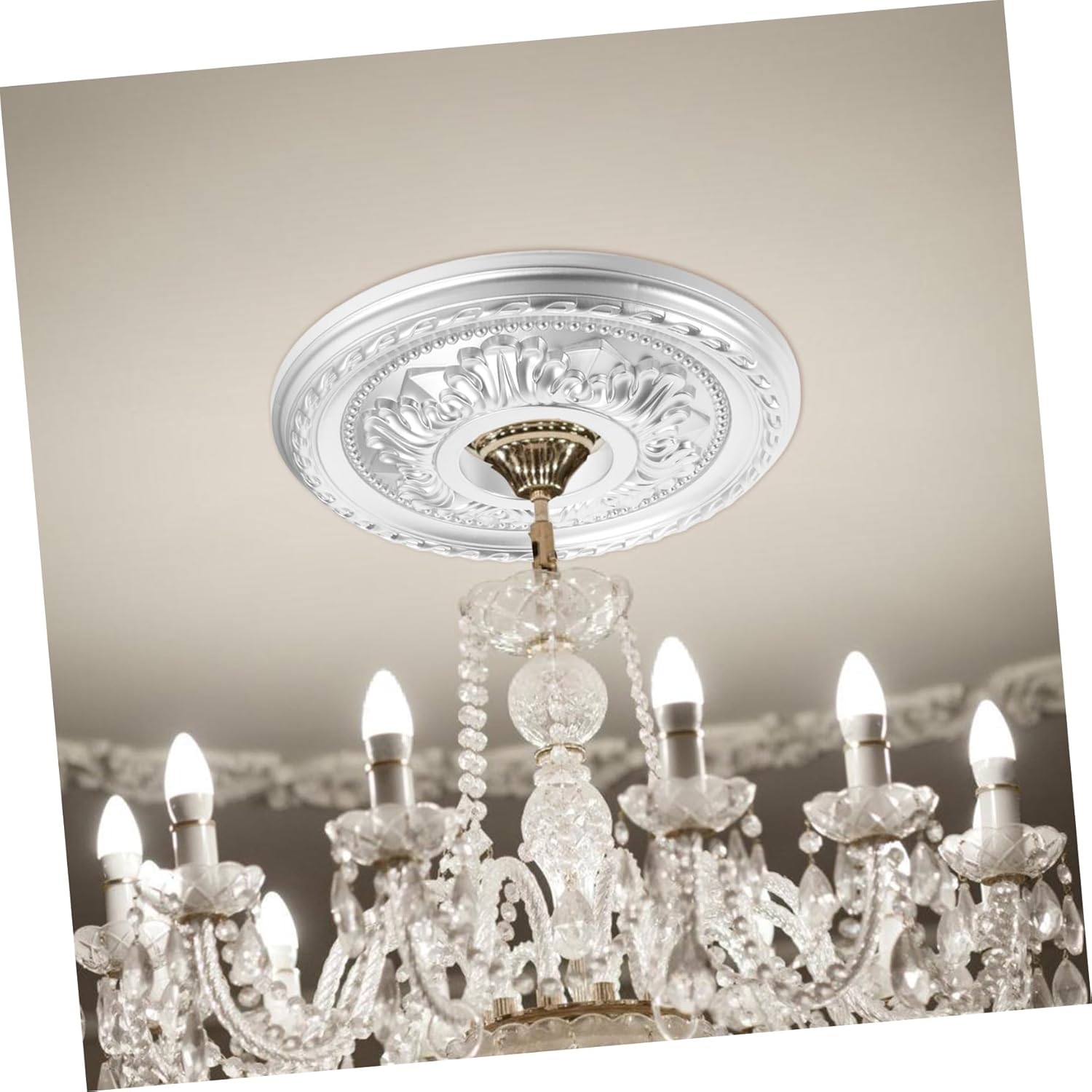 Ceiling Medallion Pendant Light Fixture Round Pu Decor Accessory for Vintage and Modern Styles and Versatile Design for Home and Office Silver Finish