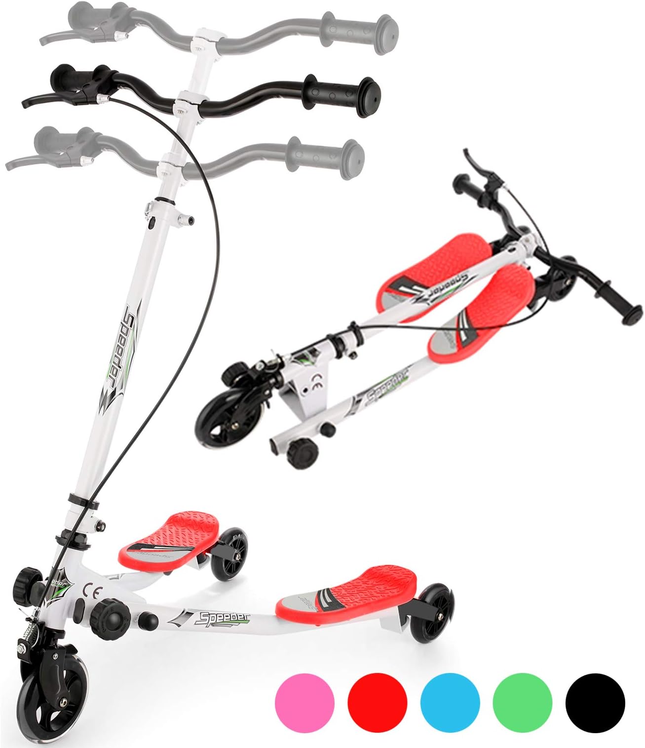 WOOKRAYS Swing Wiggle Scooter for Kids, 3 Wheels Foldable Kick Scooter Push Drifting Scooter with Adjustable Handle for Boys and Girls Ages 3+