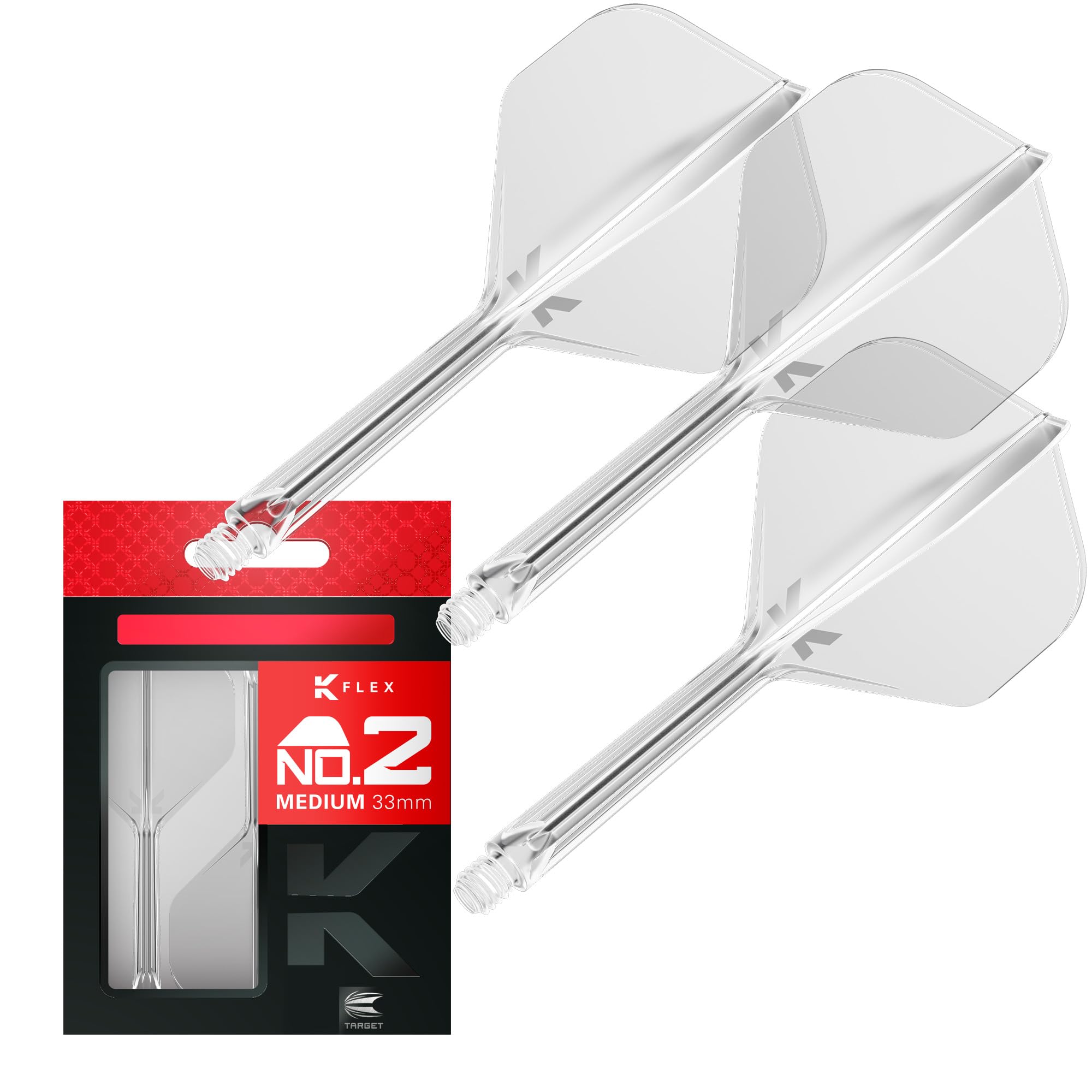 Target DartsK Flex Integrated Dart Flight And Shaft, No.2 Clear (Medium) | Pack Of 3 K-Flex - No 2, Precision Moulded 2-In-1 Dart Flights And Dart Stem | Professional Dart Accessories