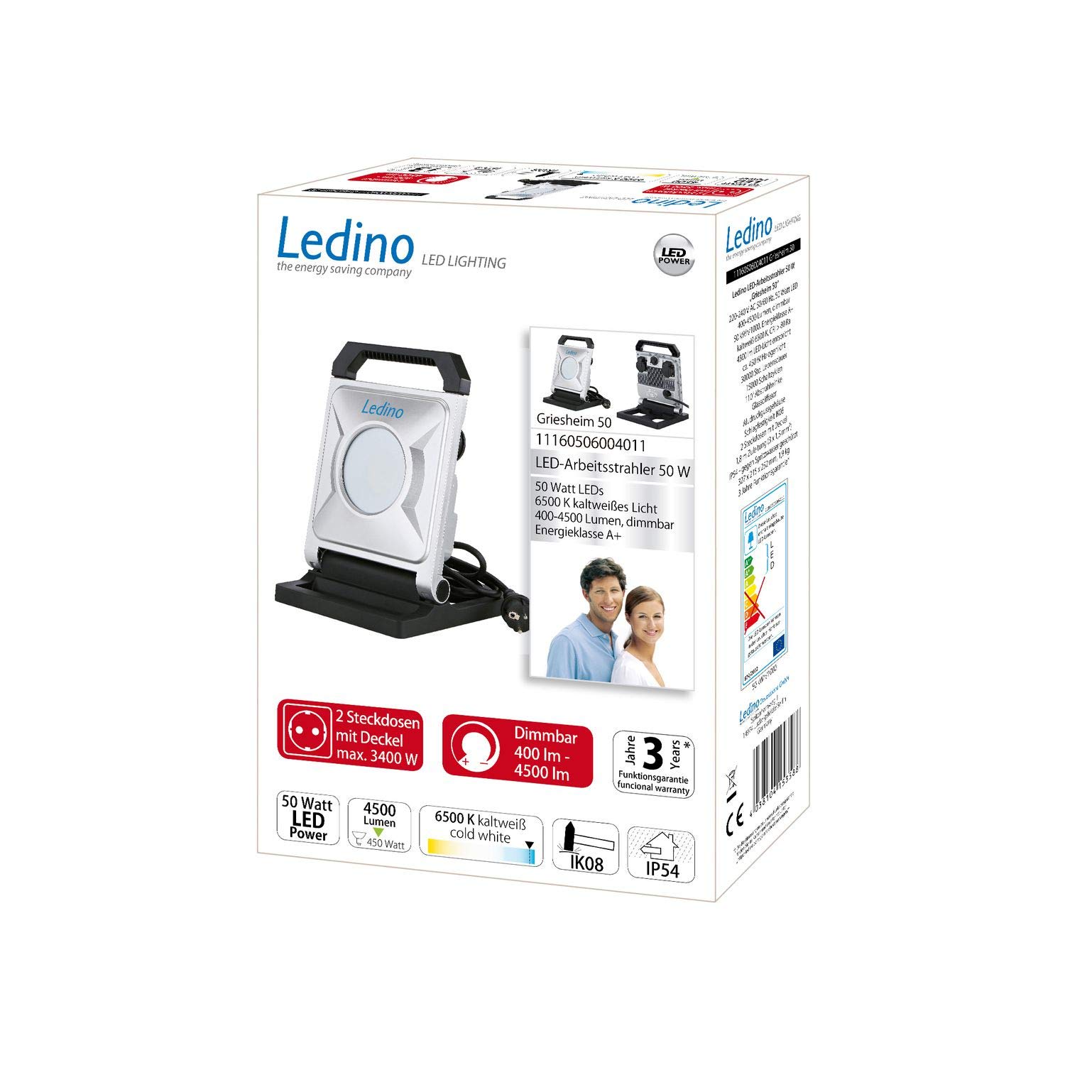 Ledino Foco LED, 24 W / 50 W Regulable, 2 enchufes de 230 V 50 W