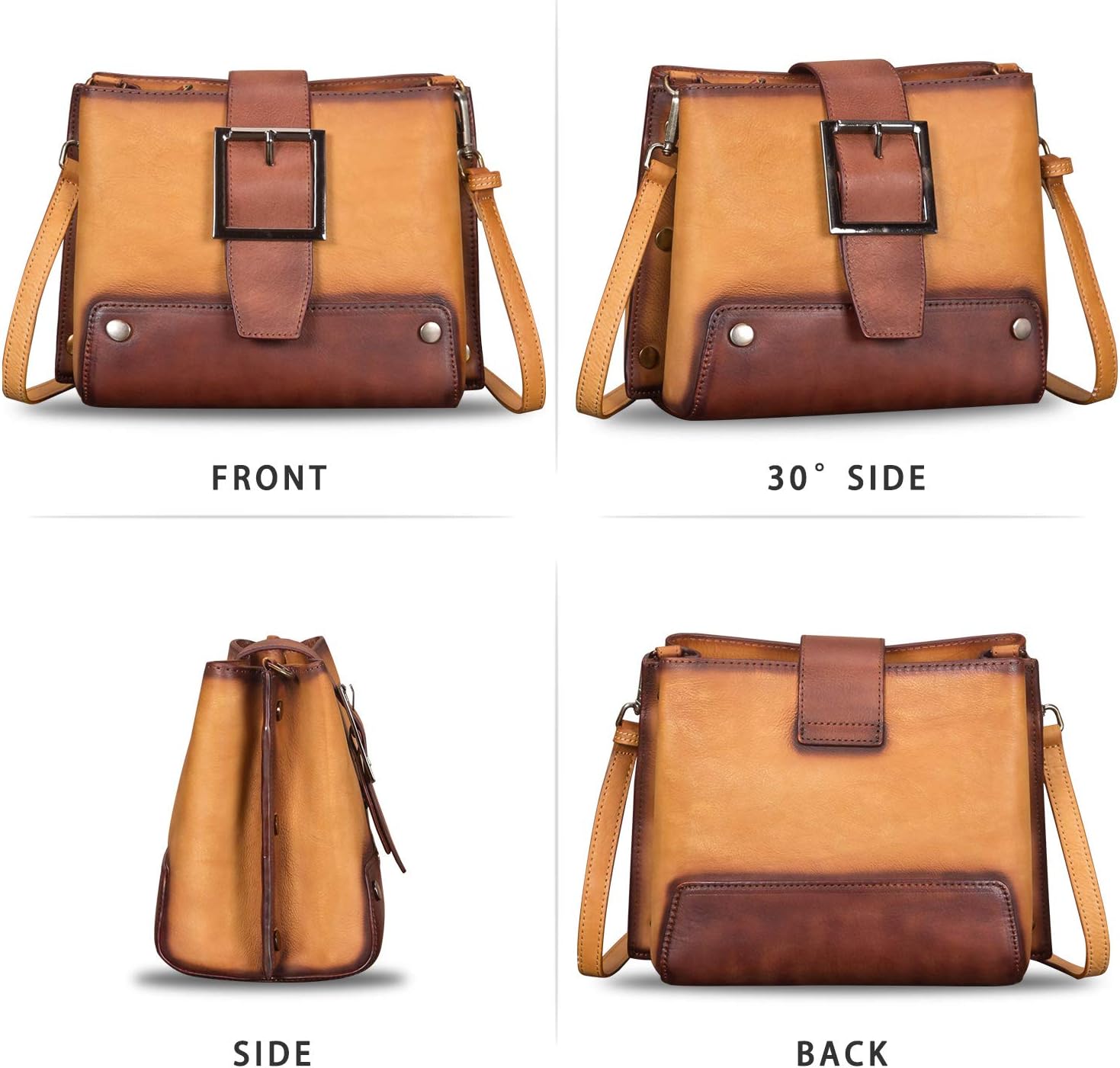 Genuine Leather Crossbody Bag for Women Vintage Shoulder Satchel Purse with Convertible Double Straps Handbag (Brown) - Image 4