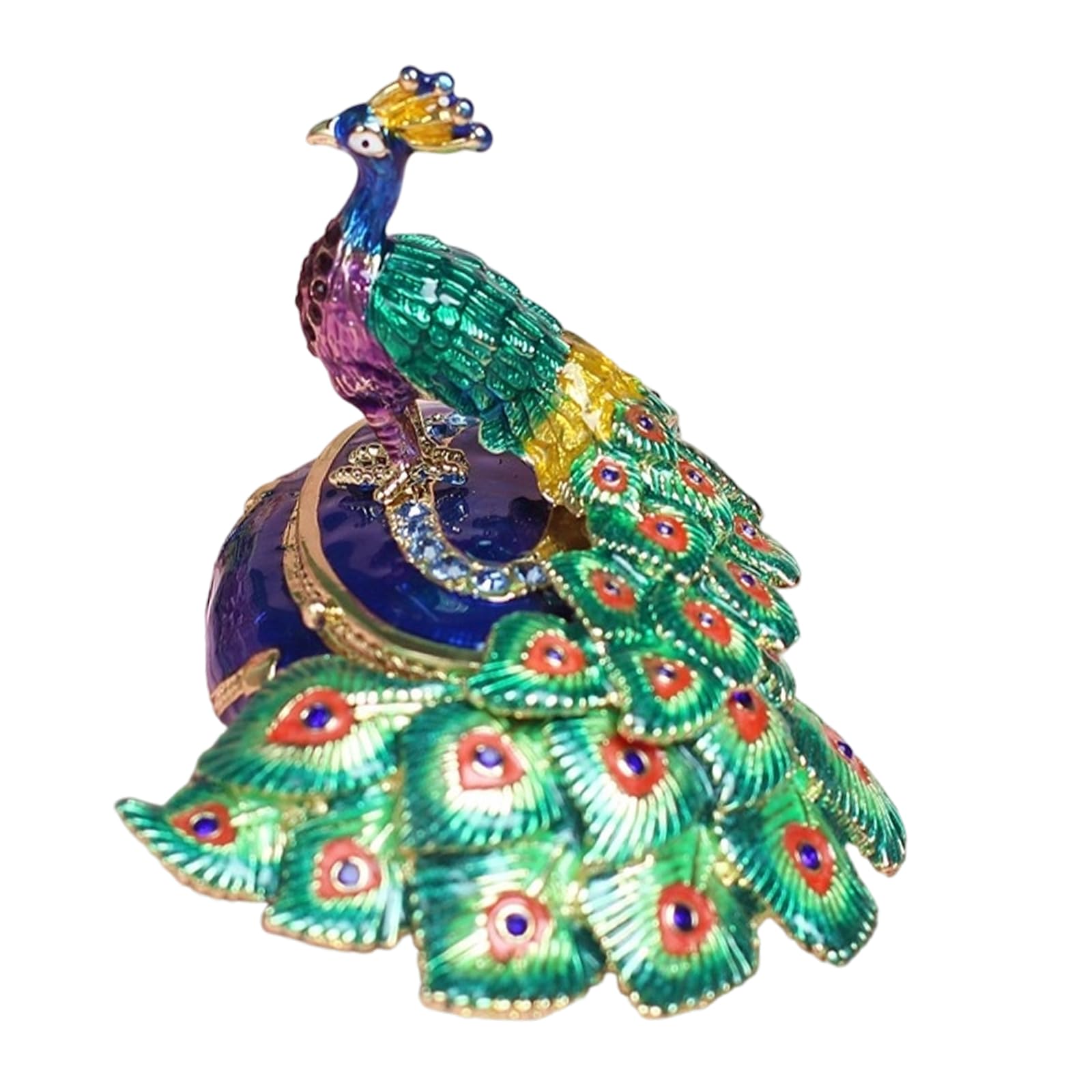 Piceioep Sturdy Metal Jewelry Box Showcasing Hand Painted Enameled Peacocks Artwork Compact for Space Saving Storage in Small Size Shippo Enameled Jewelry