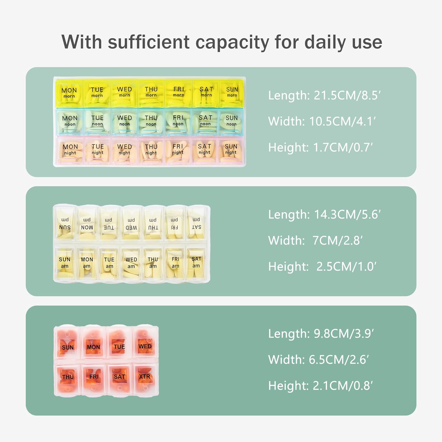 Weekly Travel Pill Organizer Pill Case for Purse with Removable 7 Day Pill Box Holder,Cute Medication Organizer Pill Container for Medicine, Vitamin, Fish Oils,Supplement (Teal, Small) - Image 5