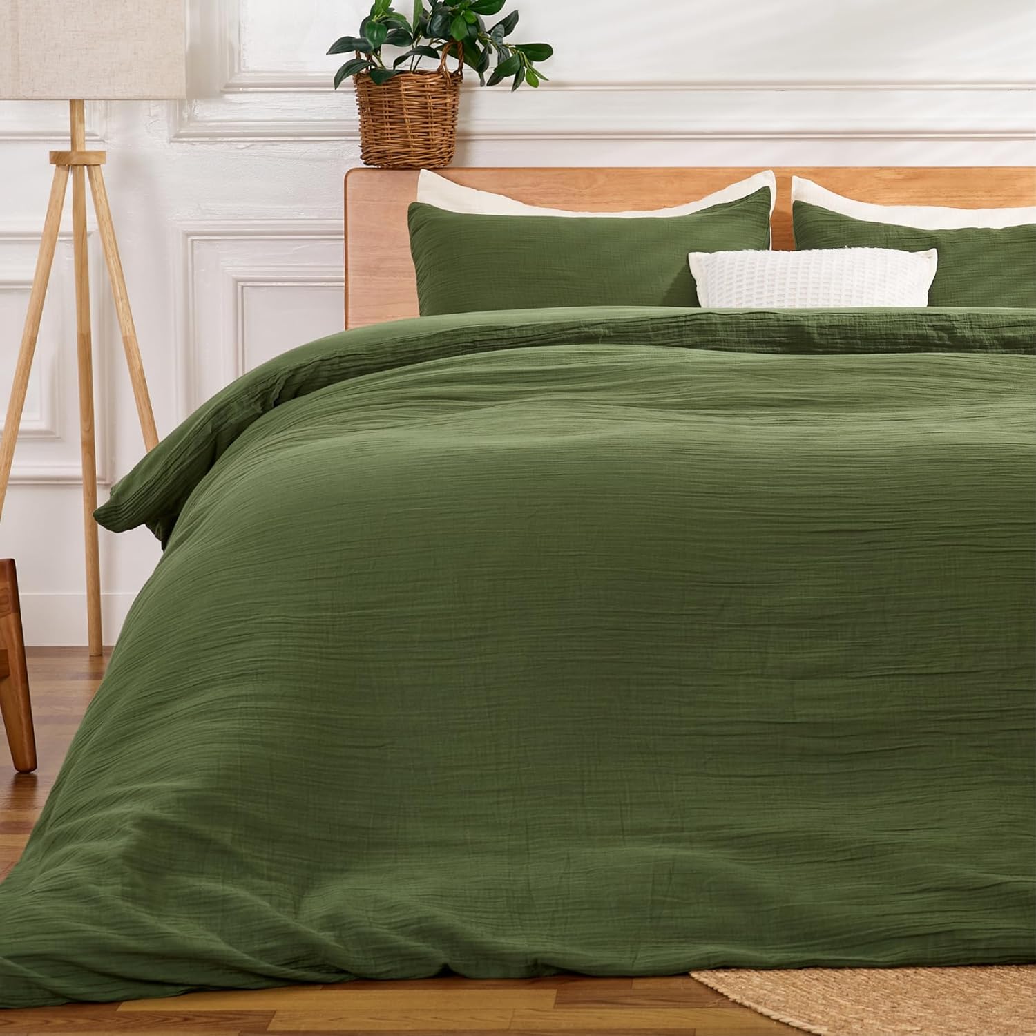 Green Twin Duvet Cover, 100% Sandwashed Cotton Soft Twin Size Duvet Cover Set 3 Pieces with Zipper Clousre & Corner Buttons (Green, Twin 69 x 90)
