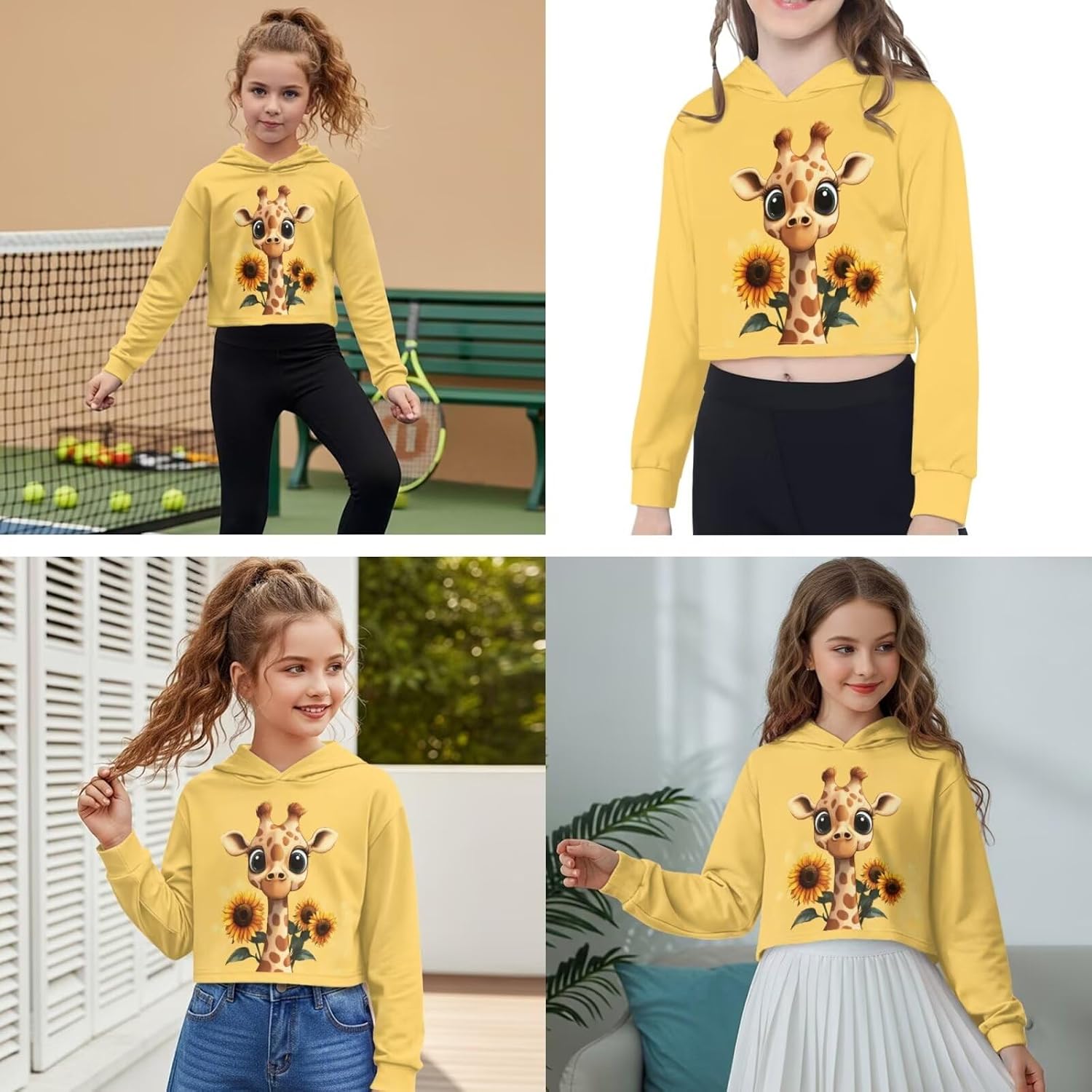 Girls 2 Piece Outfits Size 5-14 Long Sleeve Crop Top Hoodie Tummy Control Flare Leggings Sets for Party Daily School