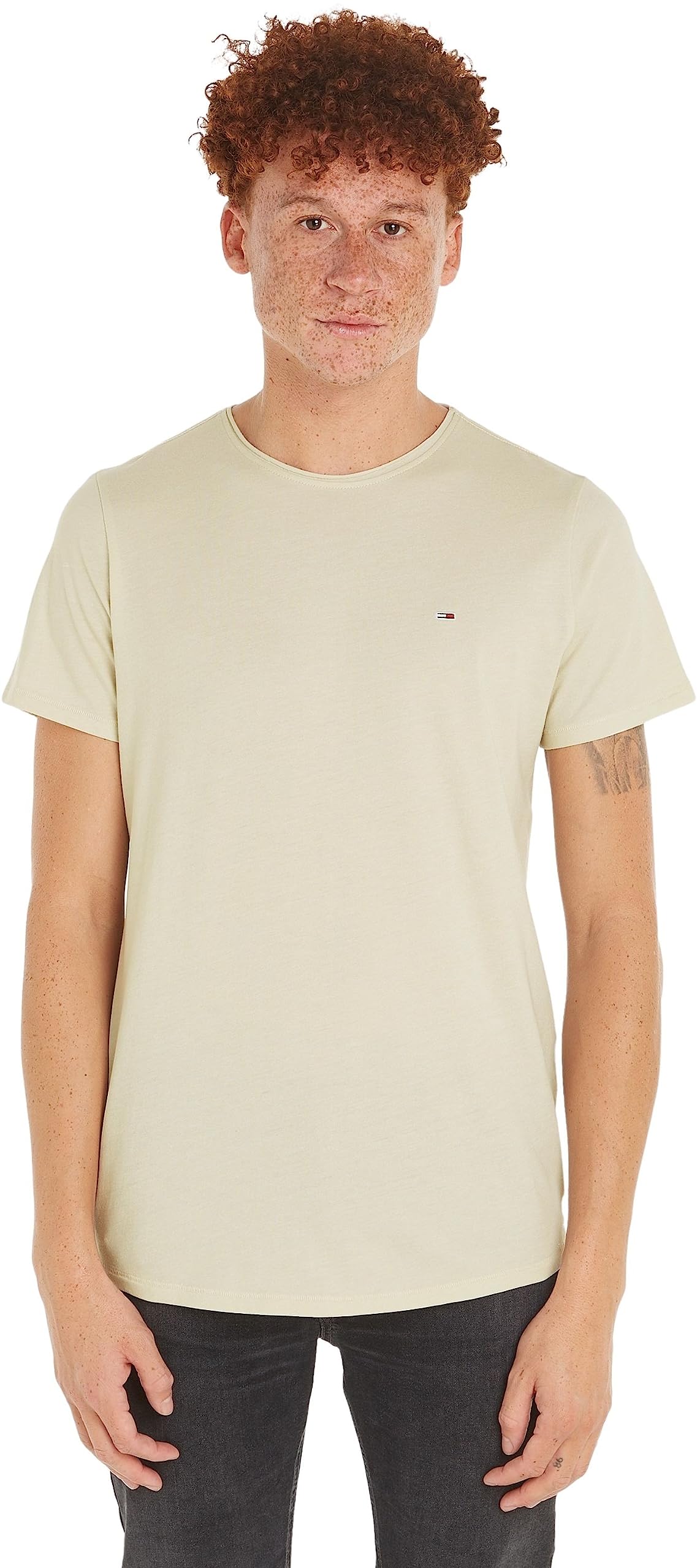 Tommy Jeans Men's TJM XSLIM JASPE C NECK EXT DM0DM09586, Beige (Newsprint), L