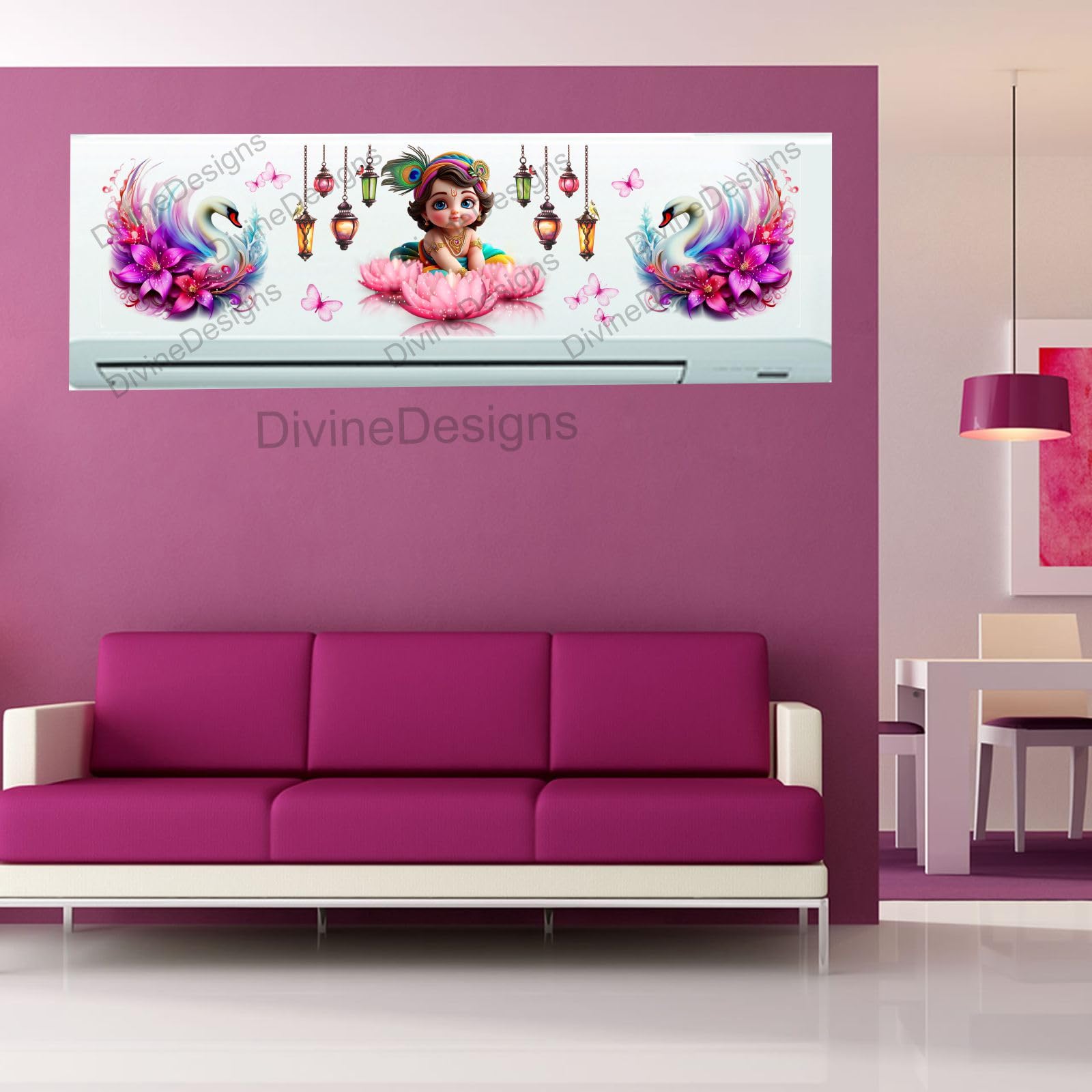 DivineDesign Baby Krishna AC Sticker for Split AC | Decorative Wall AC Cover Decal | Waterproof Removable Vinyl Sticker for Bedroom, Kids Room & Living Room (Multicolor)-image-27