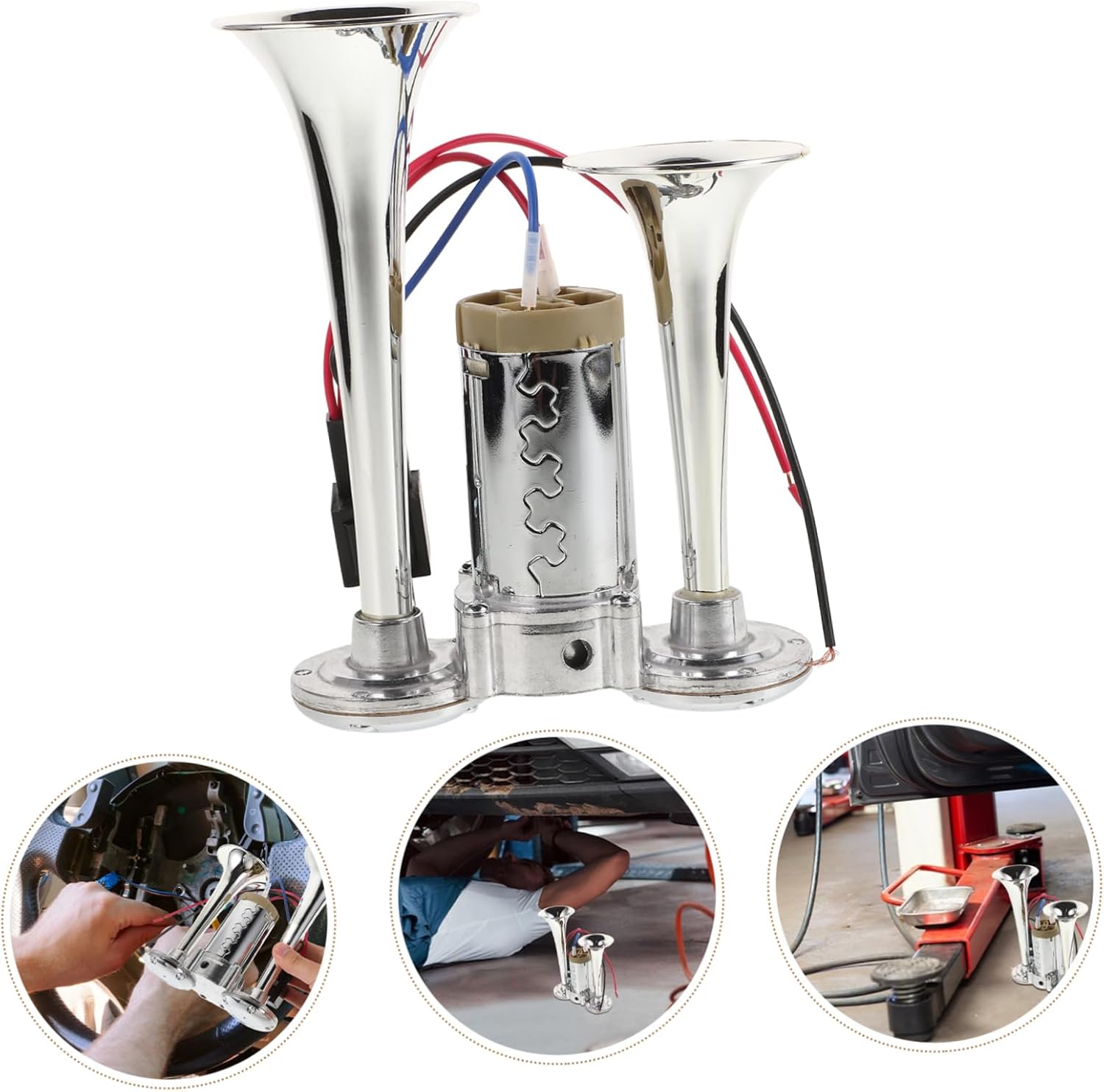 HEALLILY 135db Compressed Air Horn Dual Trumpets for Car Truck Boat Motorcycle Kit