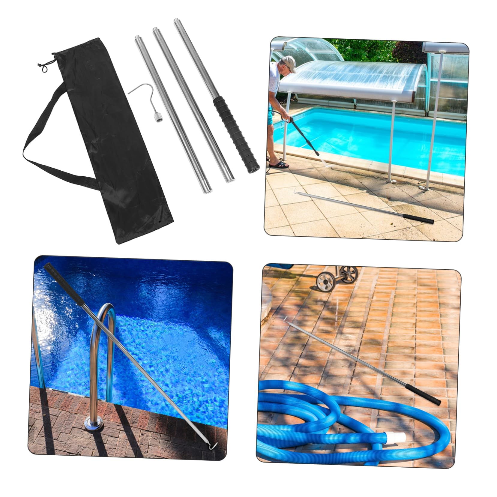 Abaodam Gancho de Acero Inoxidable para Piscina, Herramienta de Agarre para Cestas de Skimmer y Tapas, con Poste Desmontable para Limpieza