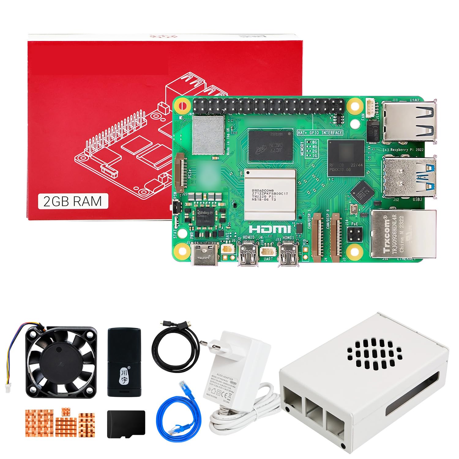 Kit Raspberry Pi 5 2GB con tarjeta SD de 64GB y carcasa de aluminio pasiva 7
