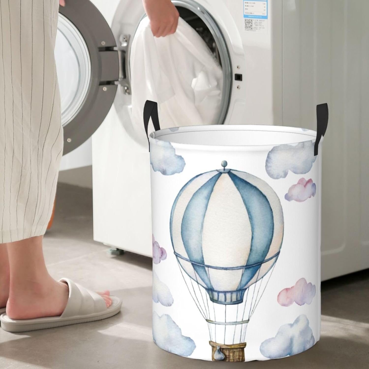 Hot Air Balloon Round Laundry Hamper Cute Storage Basket Toys Clothes Organizer Bin For Home Bathroom Bedroom Dorm Nursery, 62l