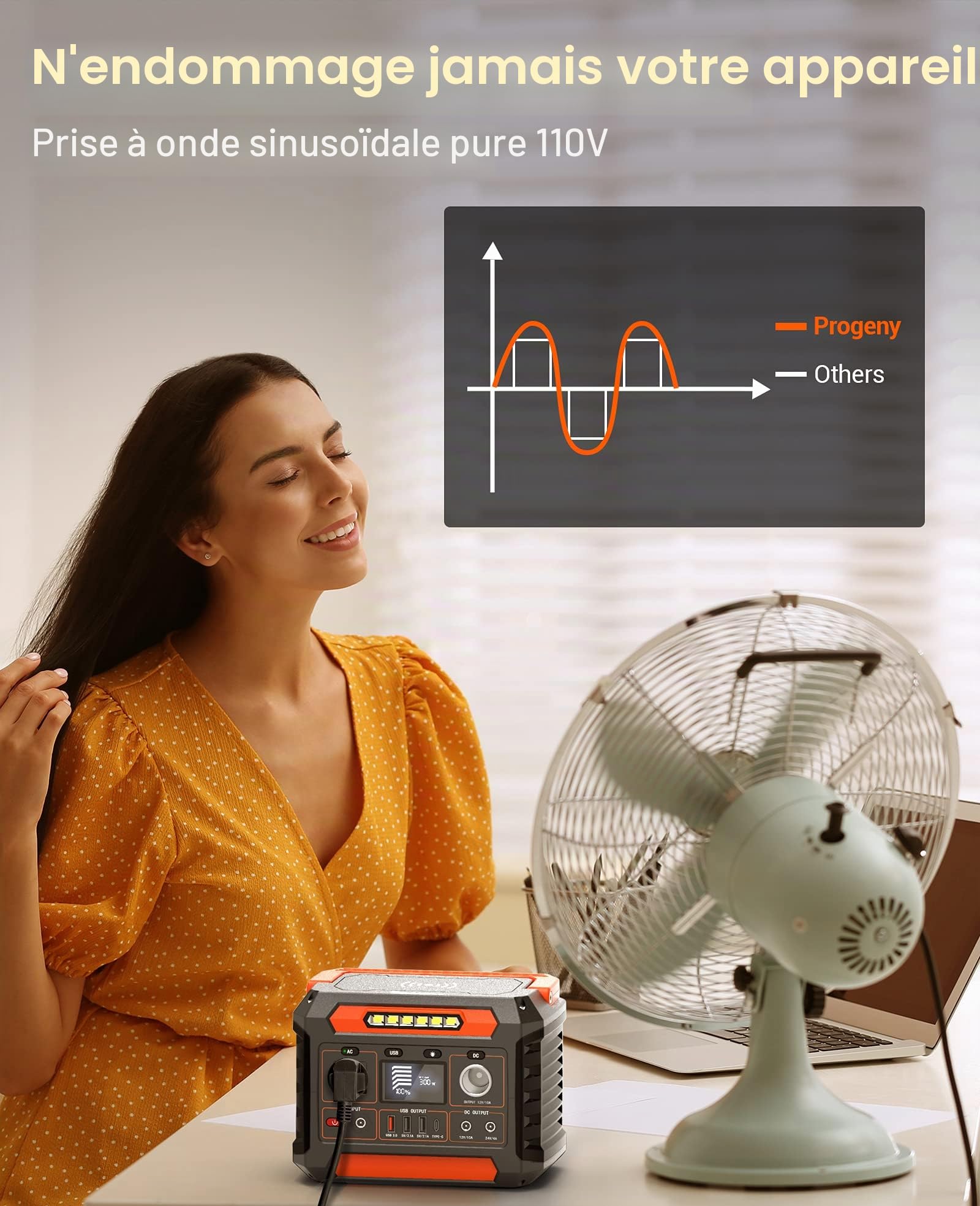 PROGENY - Station d'alimentation portable de 300 W, générateur solaire de 299 Wh/80818 mAh, batterie de secours à sortie CC régulée avec sortie CA de charge, onde sinusoïdale pure, station
